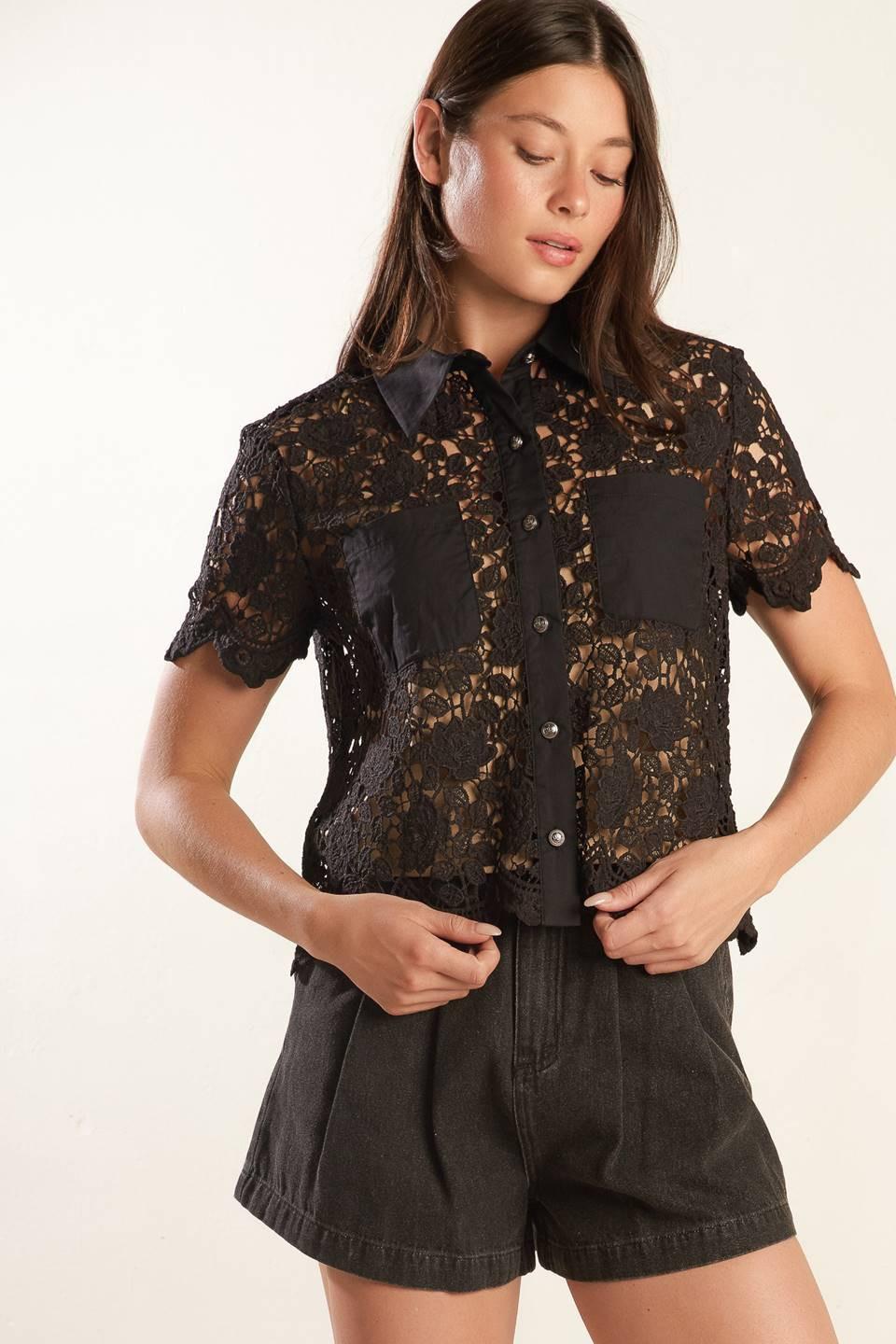 Dream of the Fleet Woven Lace Top in black, view 2 — Soul Flow Apparel