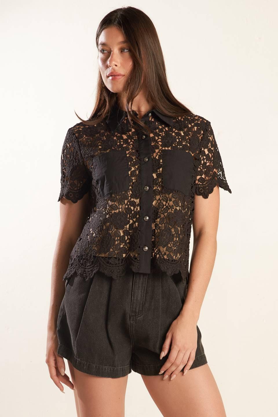 Dream of the Fleet Woven Lace Top in black, view 3 — Soul Flow Apparel