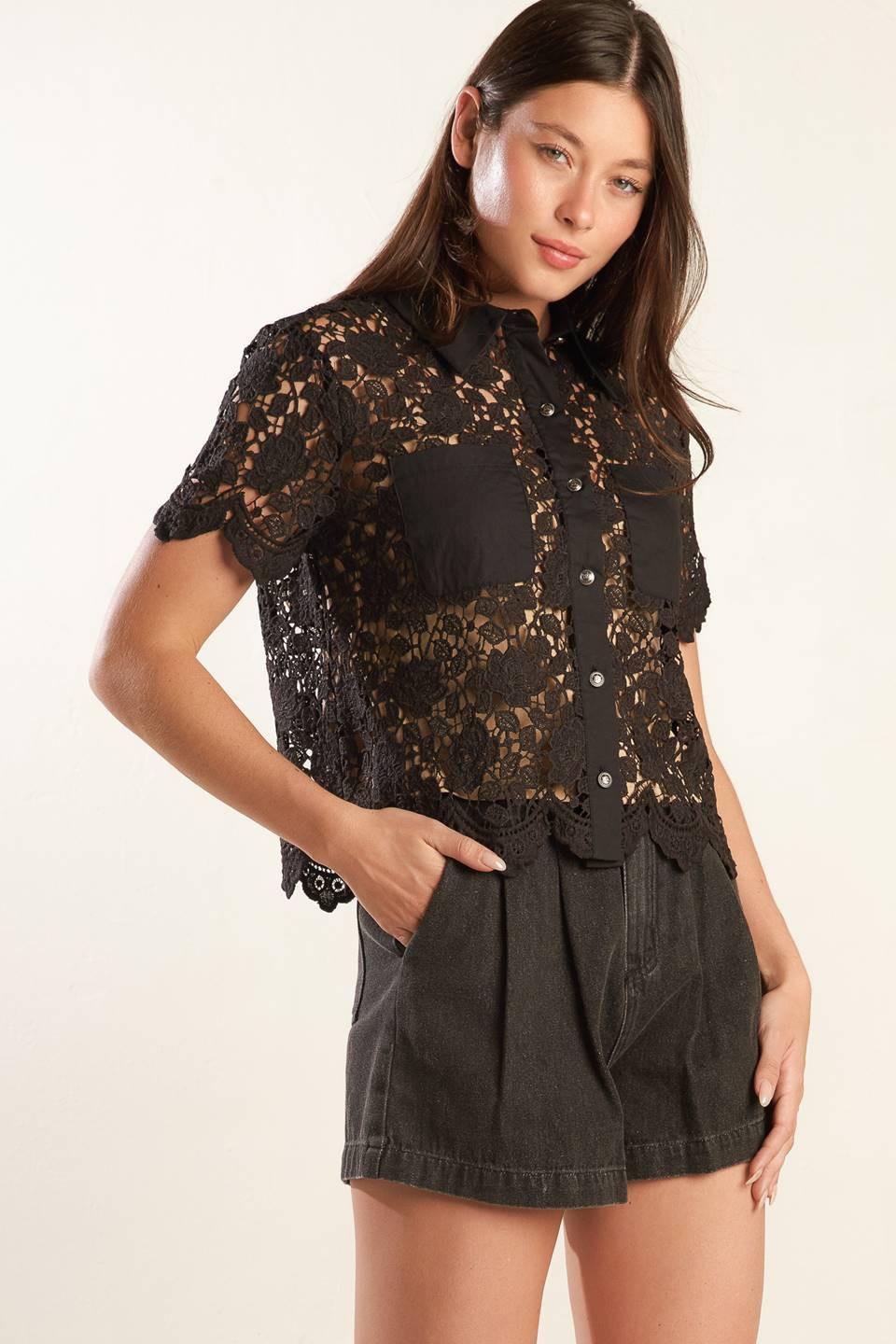 Dream of the Fleet Woven Lace Top in black, view 4 — Soul Flow Apparel