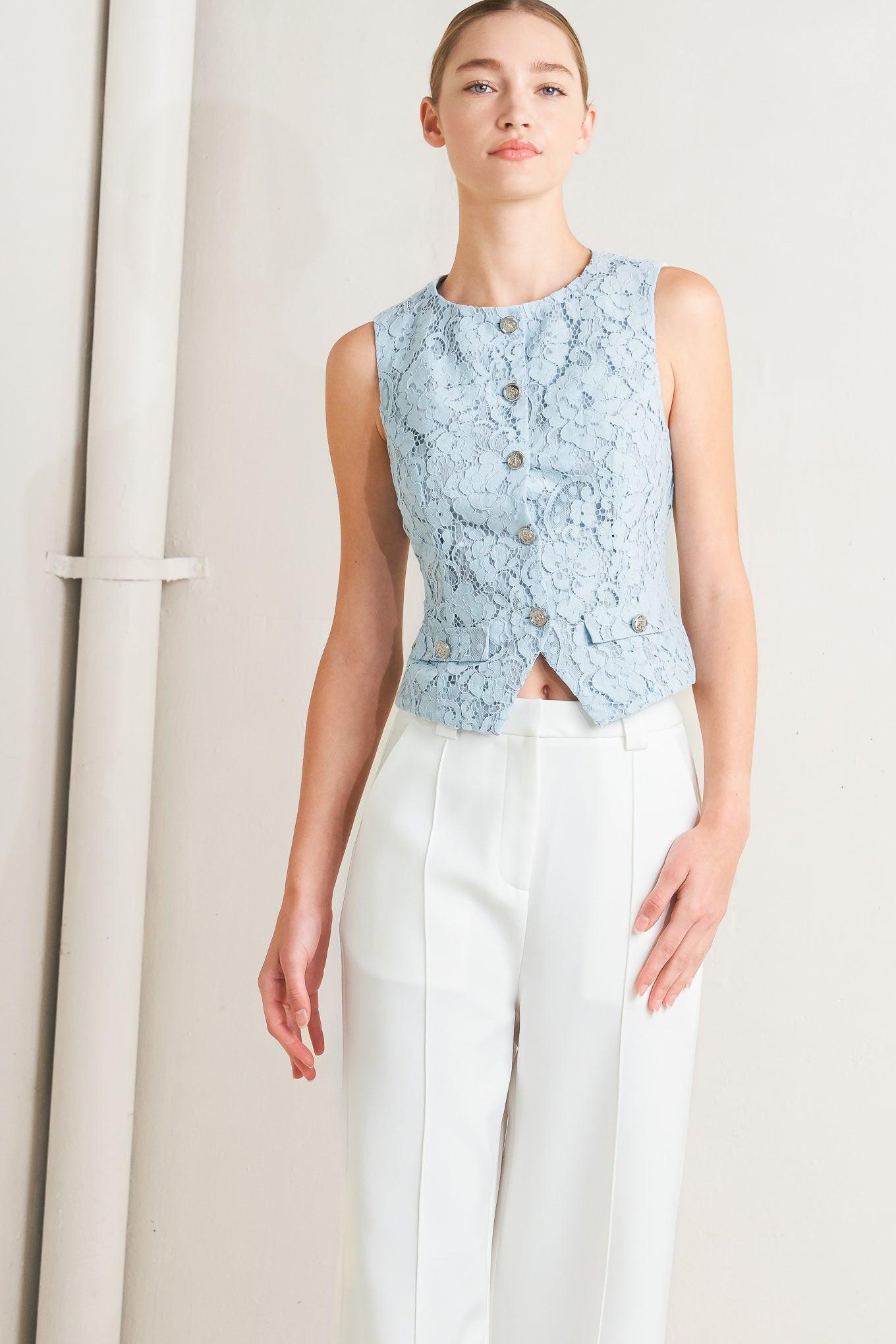 Sweet But Strong Woven Vest in light blue, view 1 — Soul Flow Apparel