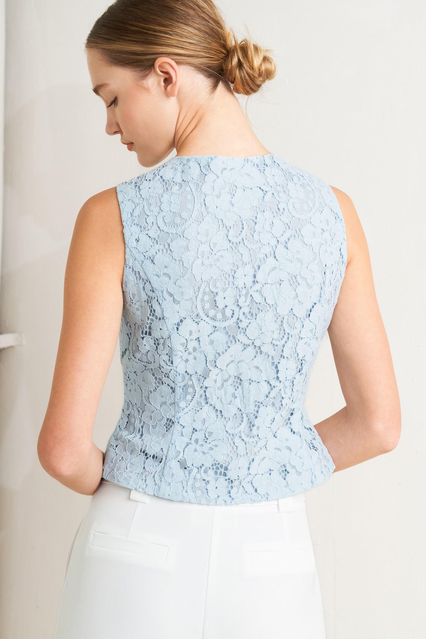 Sweet But Strong Woven Vest in light blue, view 7 — Soul Flow Apparel
