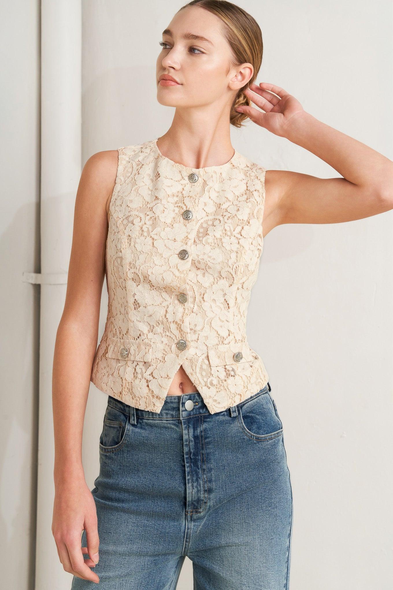Sweet But Strong Woven Vest in light peach, view 1 — Soul Flow Apparel