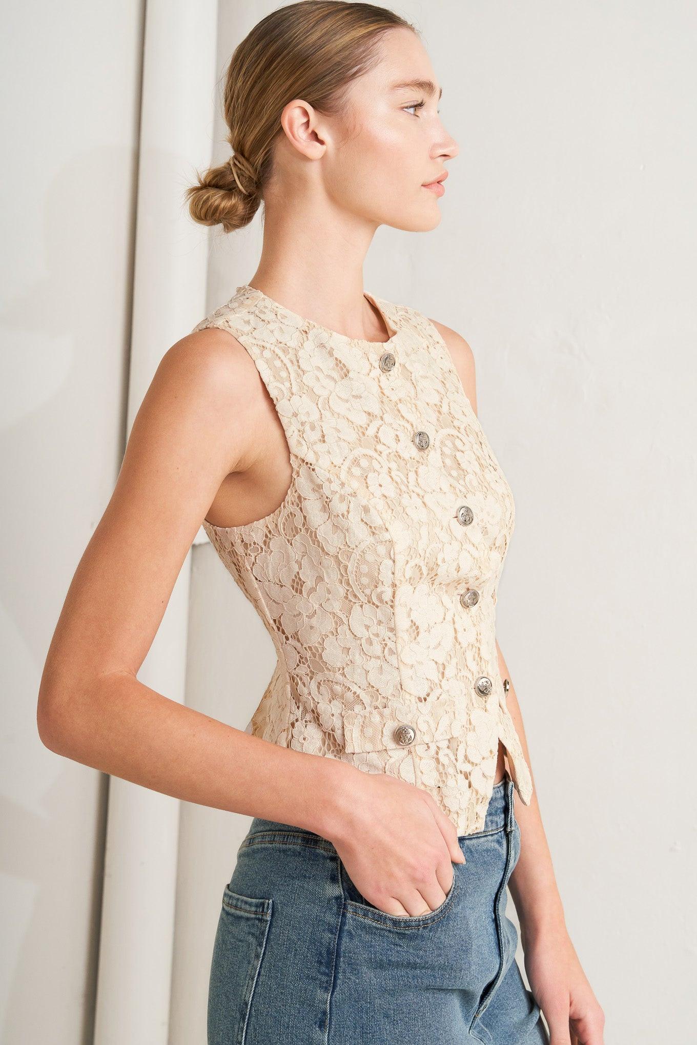 Sweet But Strong Woven Vest in light peach, view 3 — Soul Flow Apparel
