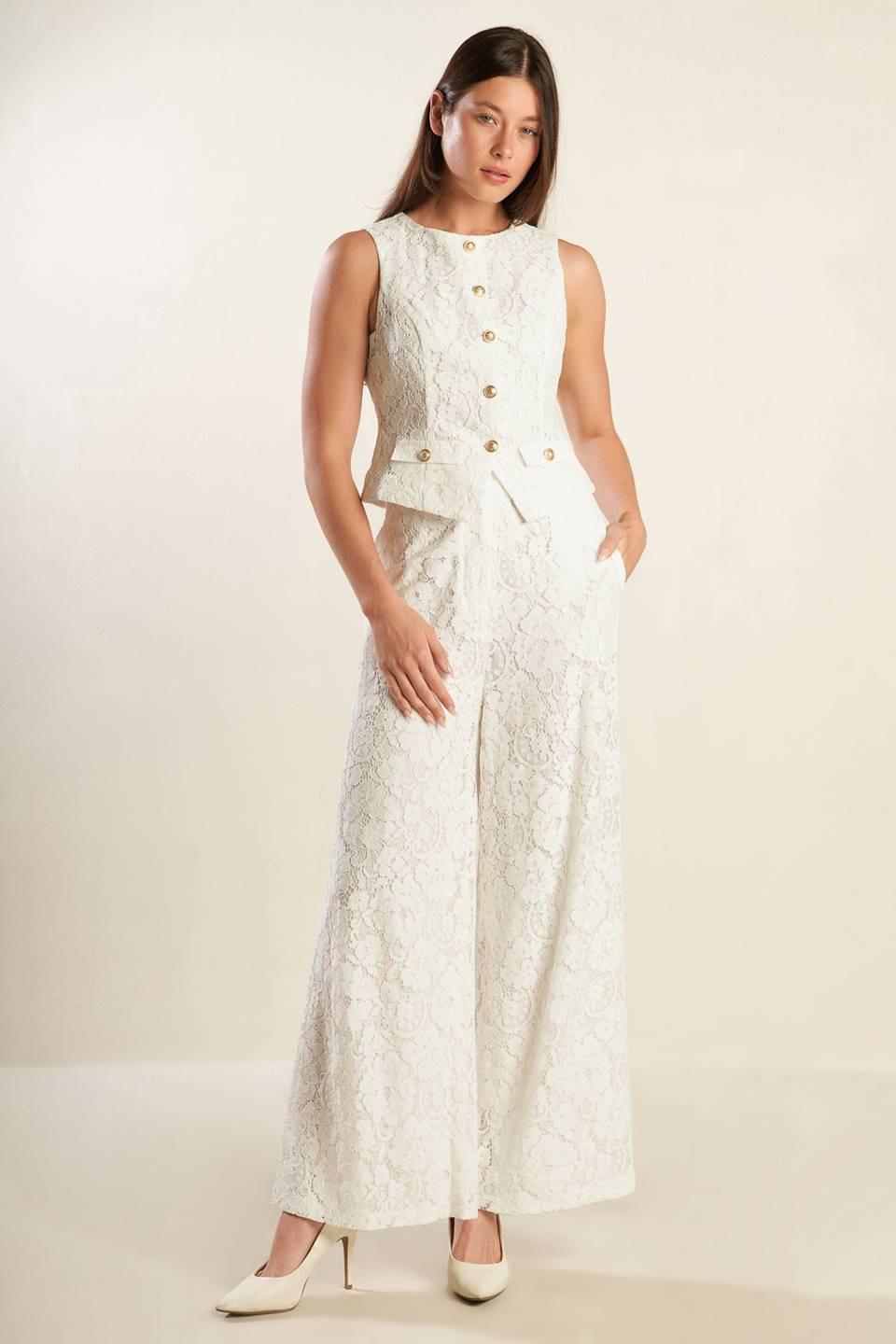 Think Later Woven Lace Vest in white, view 1 — Soul Flow Apparel