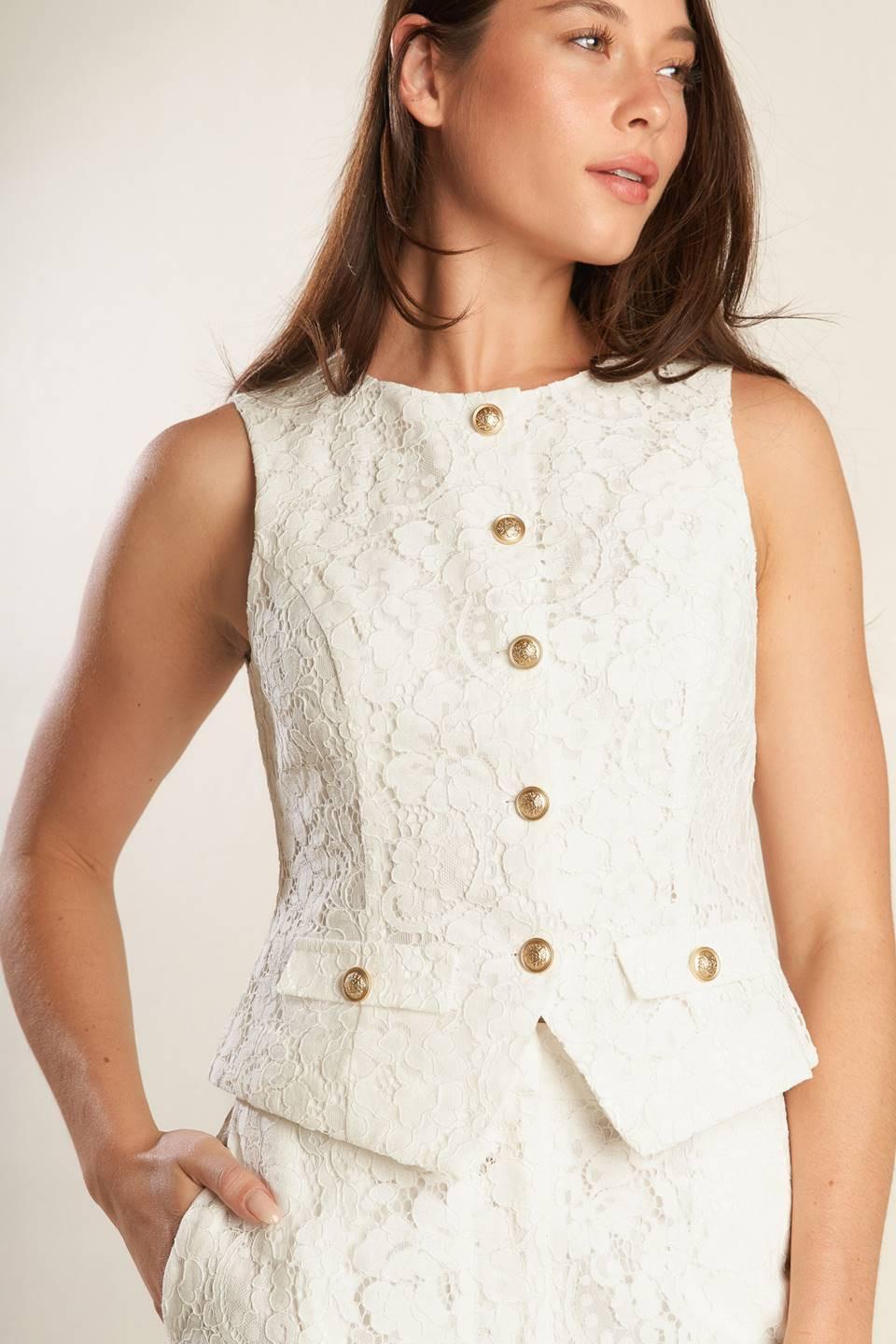 Think Later Woven Lace Vest in white, view 2 — Soul Flow Apparel