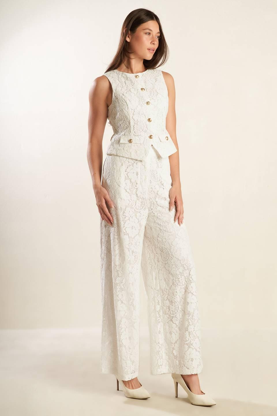 Think Later Woven Lace Vest in white, view 3 — Soul Flow Apparel