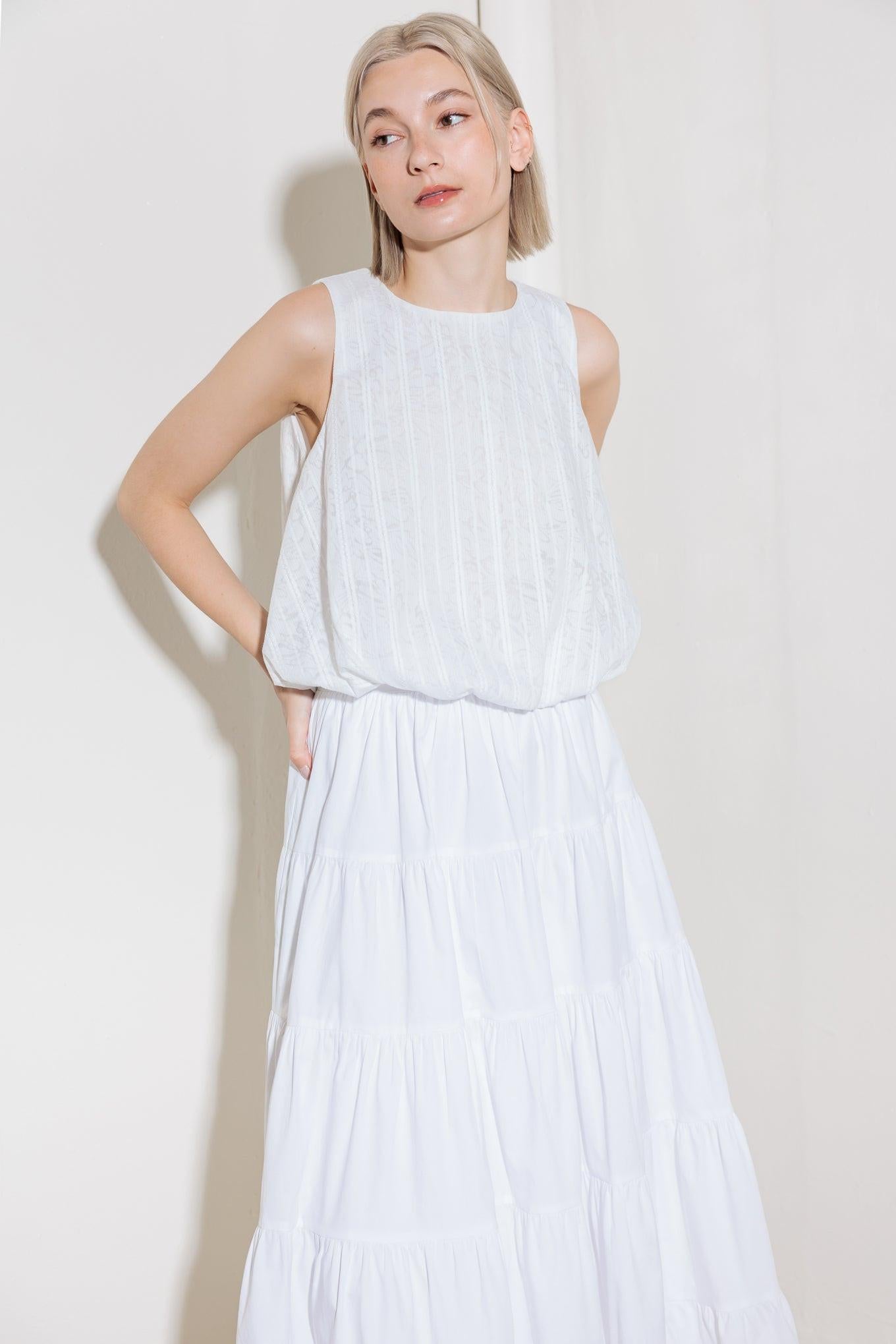 Timeless with Edge Woven Lace Top in white, view 1 — Soul Flow Apparel