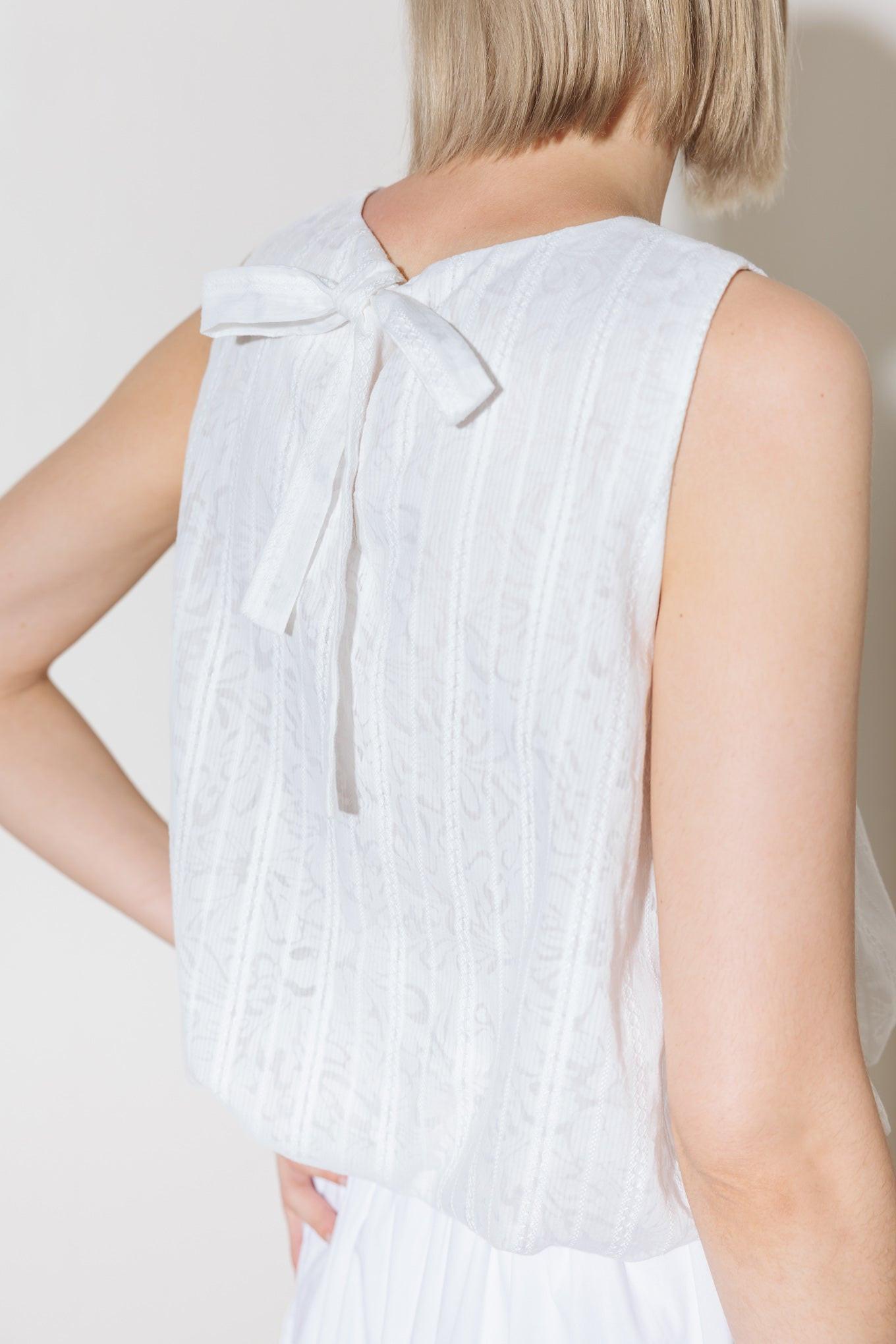 Timeless with Edge Woven Lace Top in white, view 2 — Soul Flow Apparel