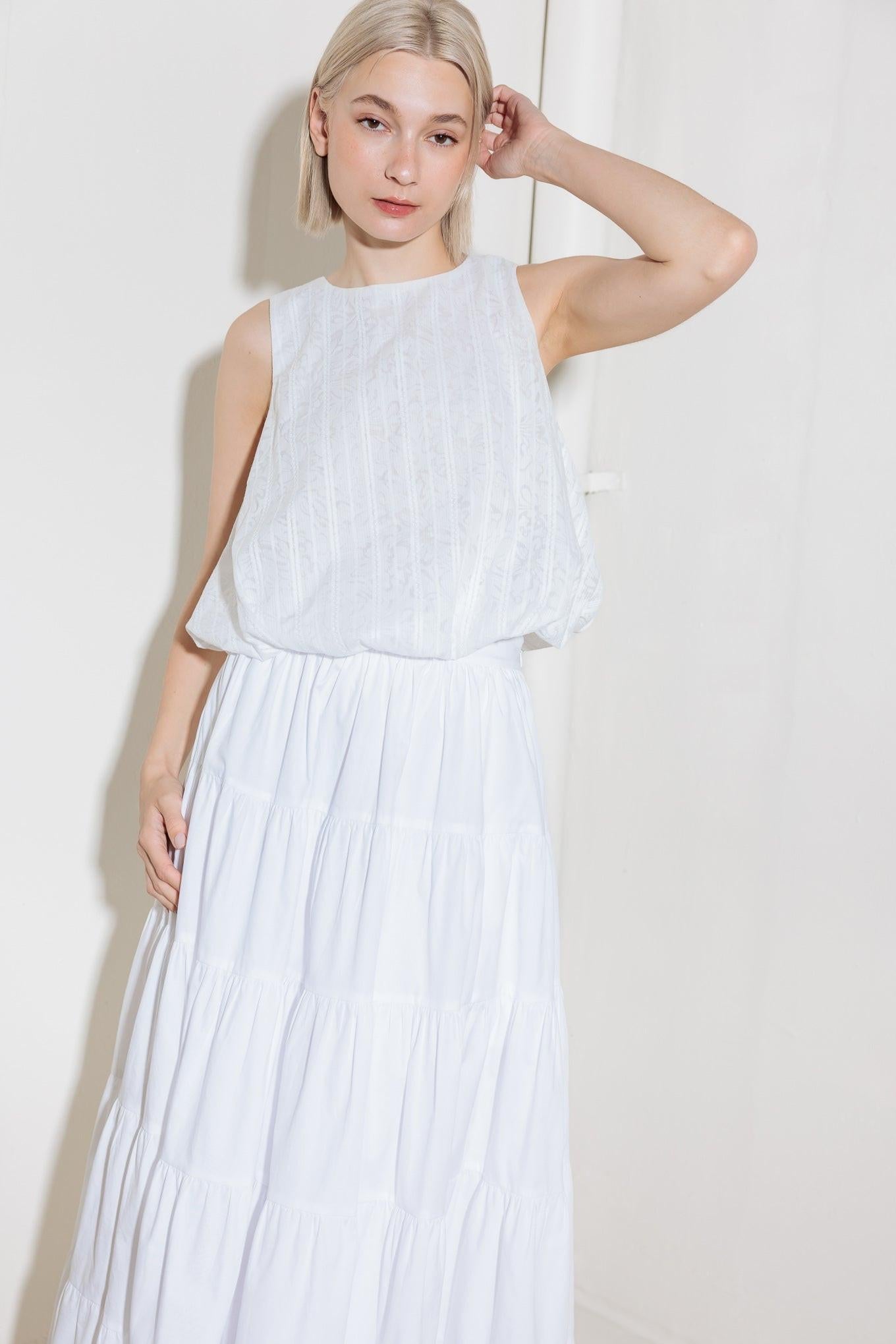 Timeless with Edge Woven Lace Top in white, view 4 — Soul Flow Apparel