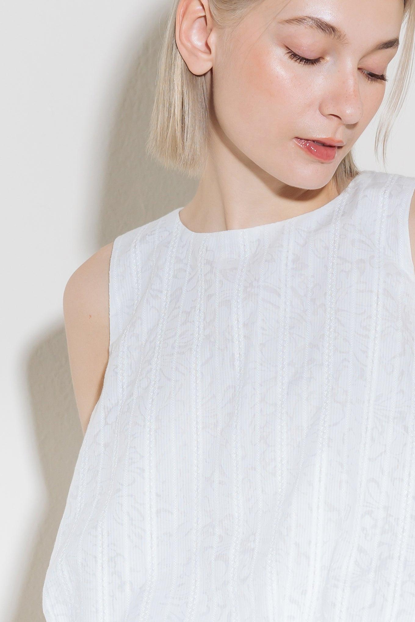 Timeless with Edge Woven Lace Top in white, view 6 — Soul Flow Apparel