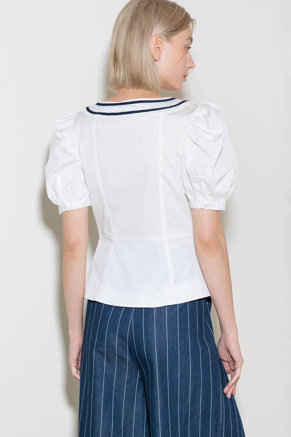 The Sweetest Touch Woven Top in white navy, view 1 — Soul Flow Apparel