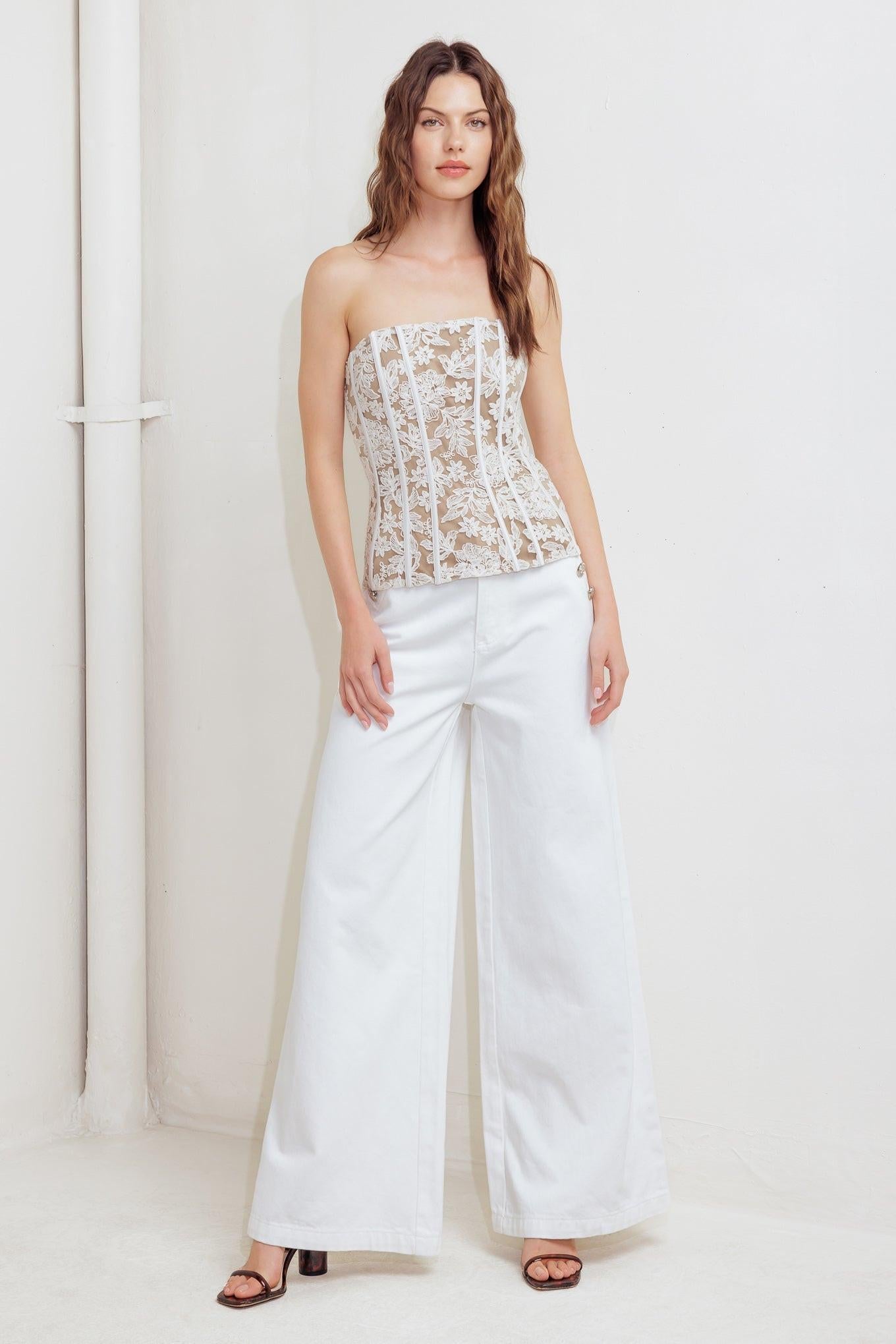 Cafe Society Look Woven Lace Top in ivory, view 3 — Soul Flow Apparel