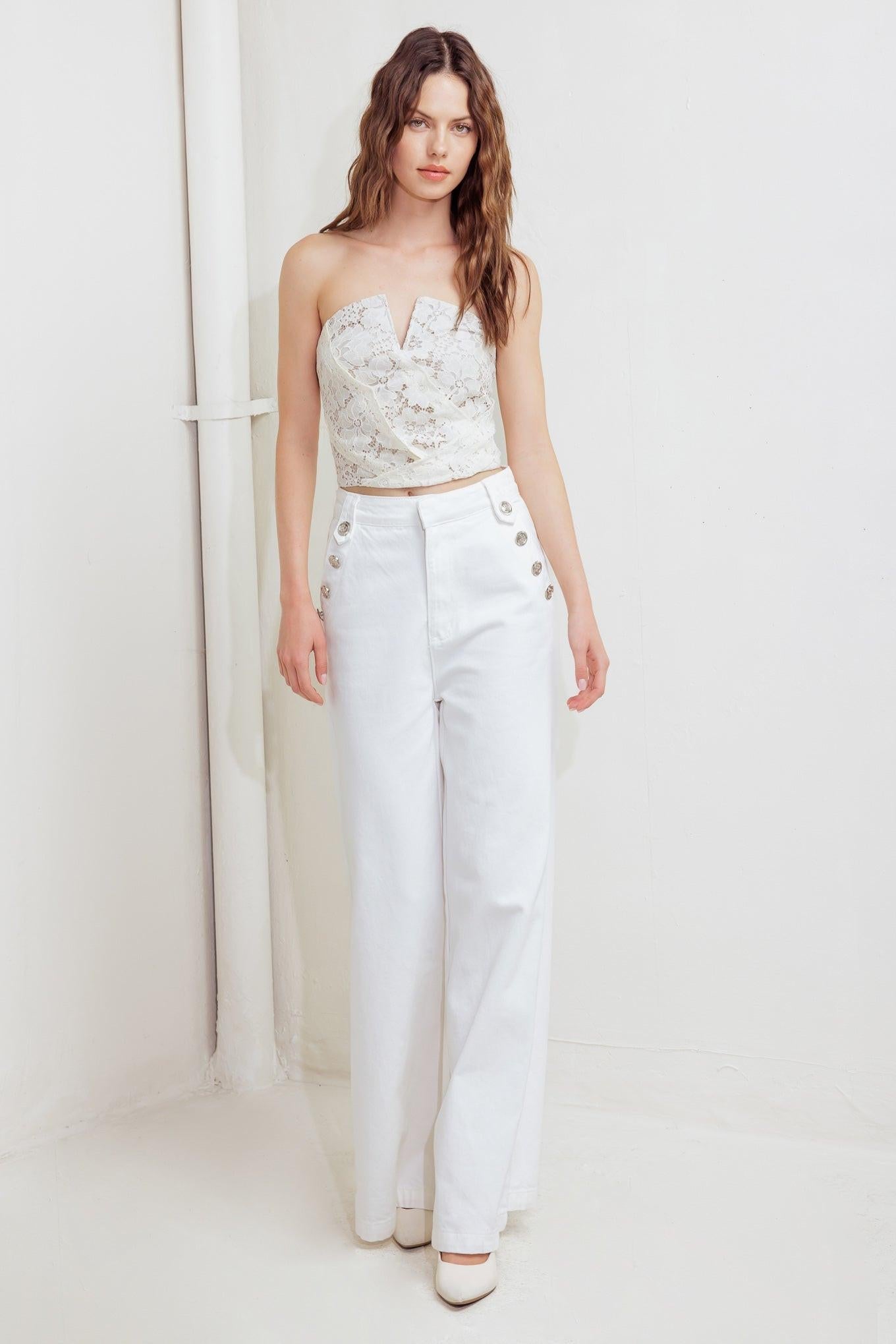 Chantilly Flair Woven Lace Tube Top in cream, view 5 — Soul Flow Apparel
