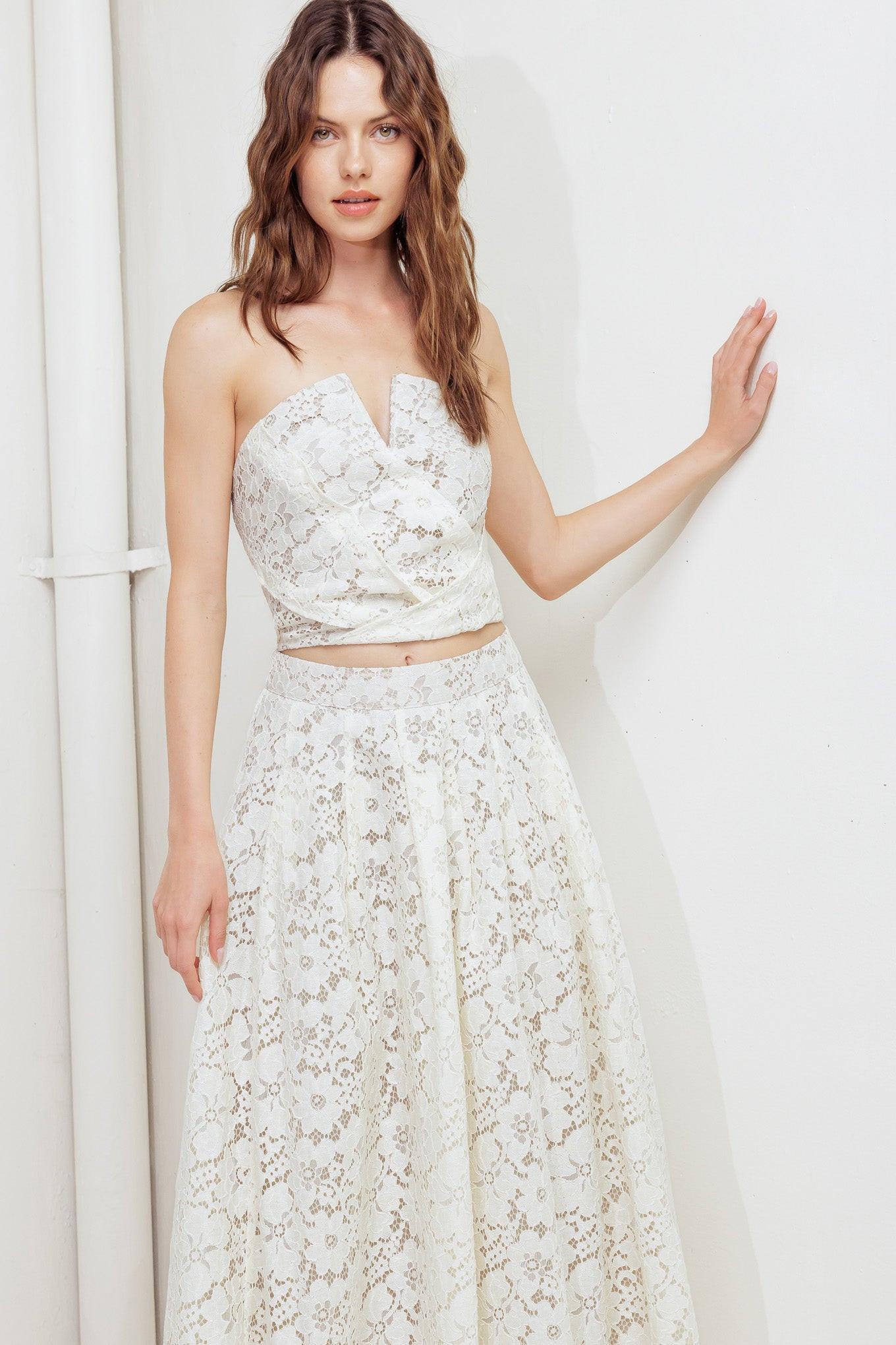 Chantilly Flair Woven Lace Tube Top in cream, view 7 — Soul Flow Apparel