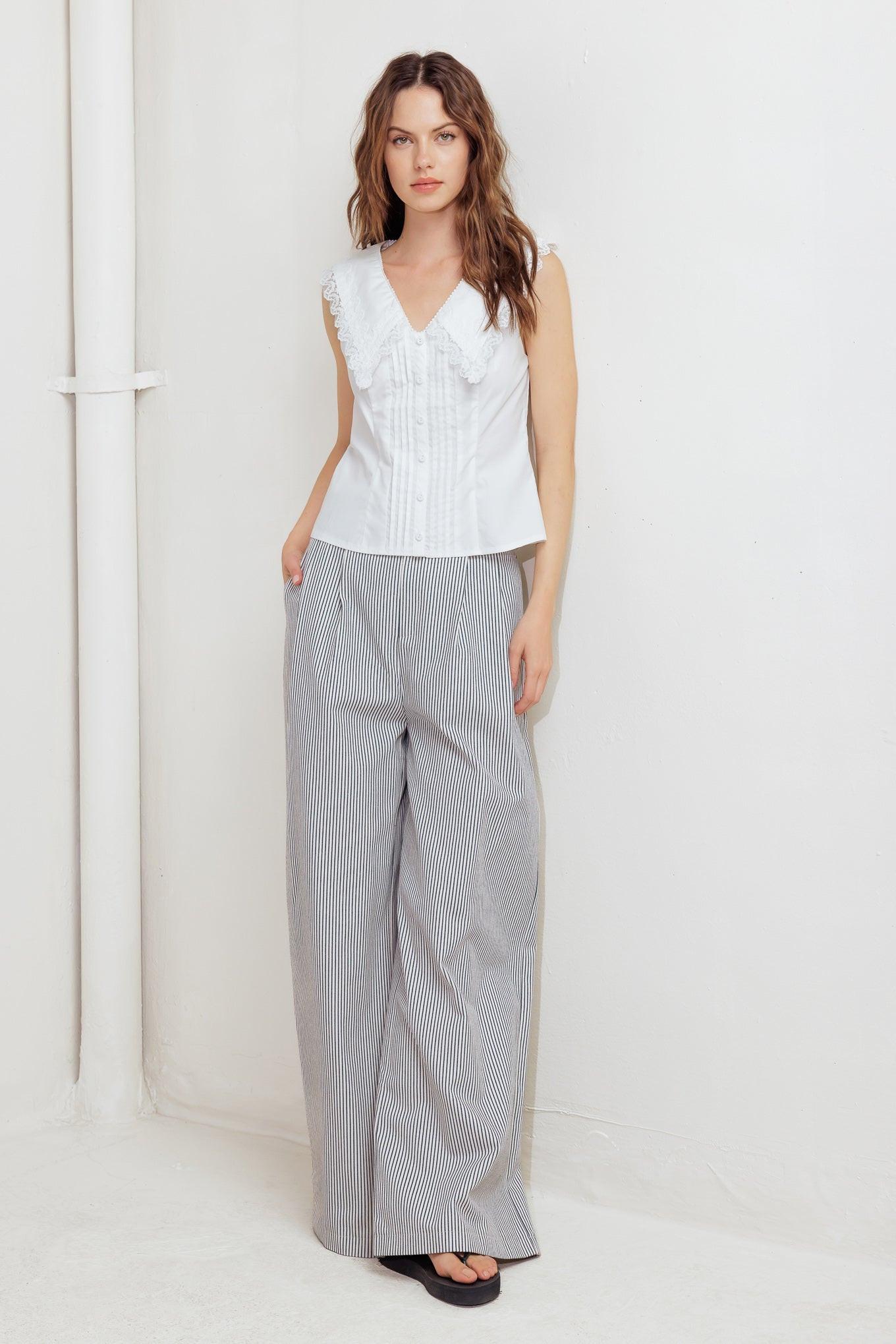 French Meadow Woven Top in white, view 1 — Soul Flow Apparel
