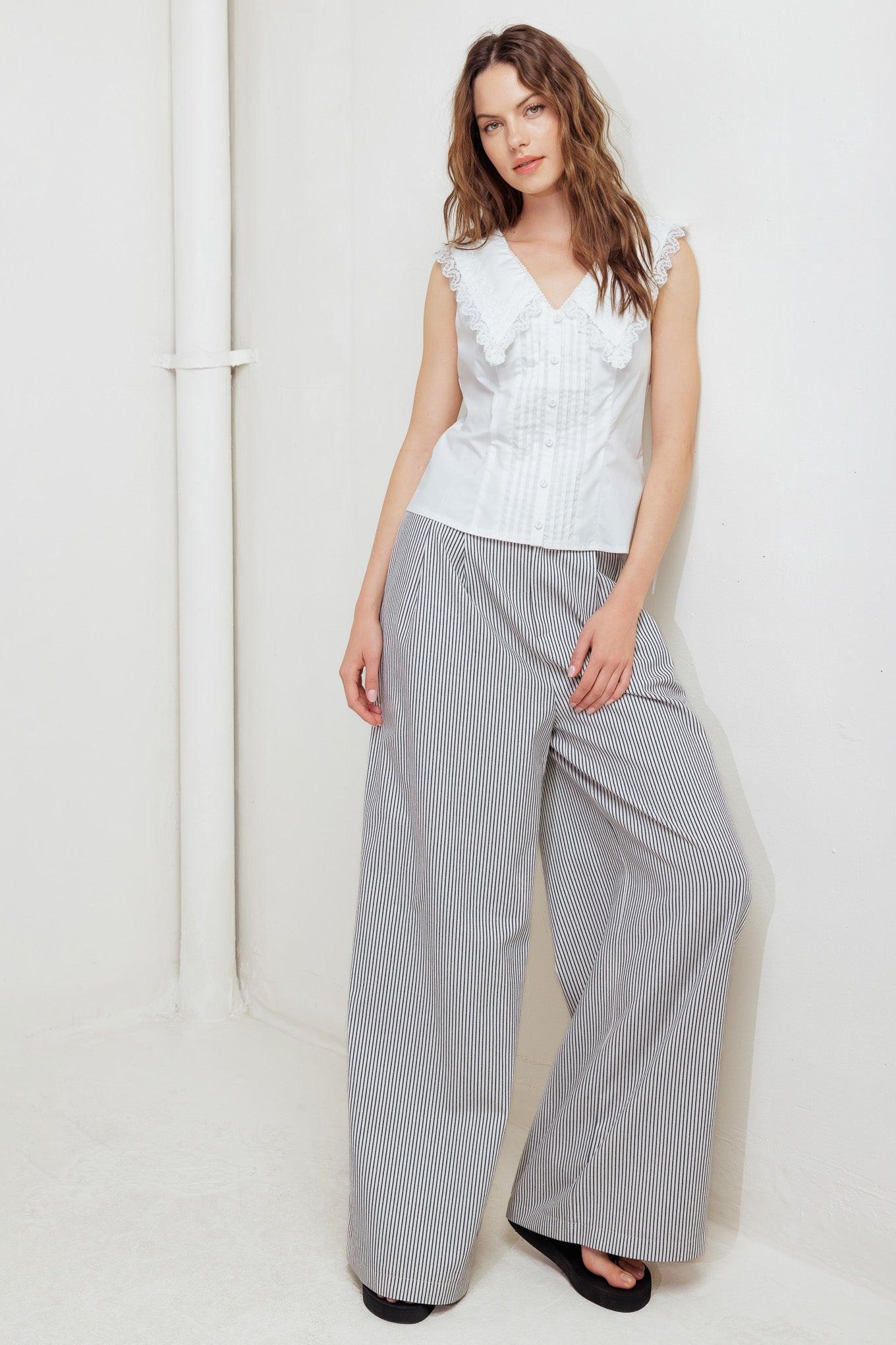 French Meadow Woven Top in white, view 4 — Soul Flow Apparel