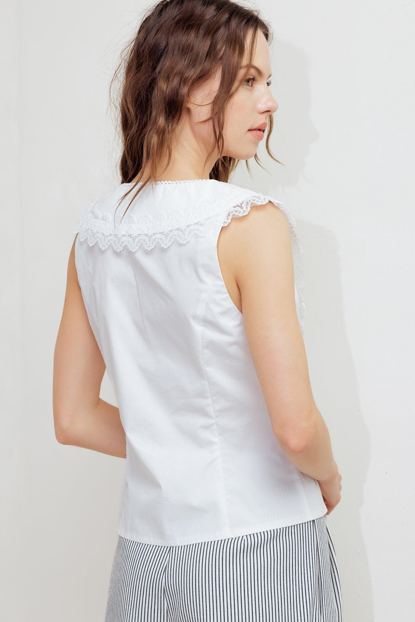 French Meadow Woven Top in white, view 7 — Soul Flow Apparel