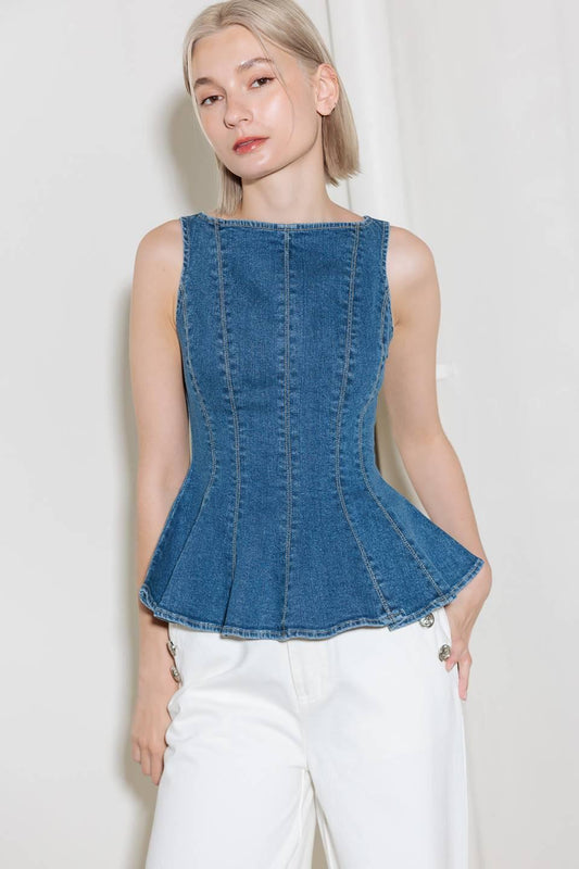 Enduring Spark Blue Denim Top, view 6 — Soul Flow Apparel