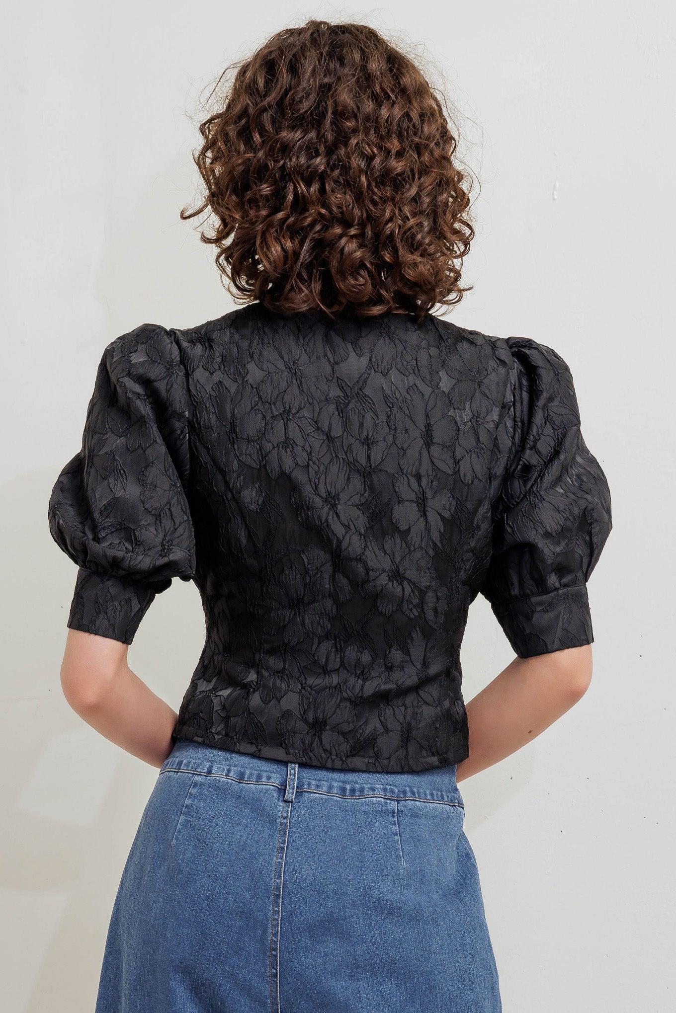Quiet Luxe Romance Woven Top in black, view 5 — Soul Flow Apparel