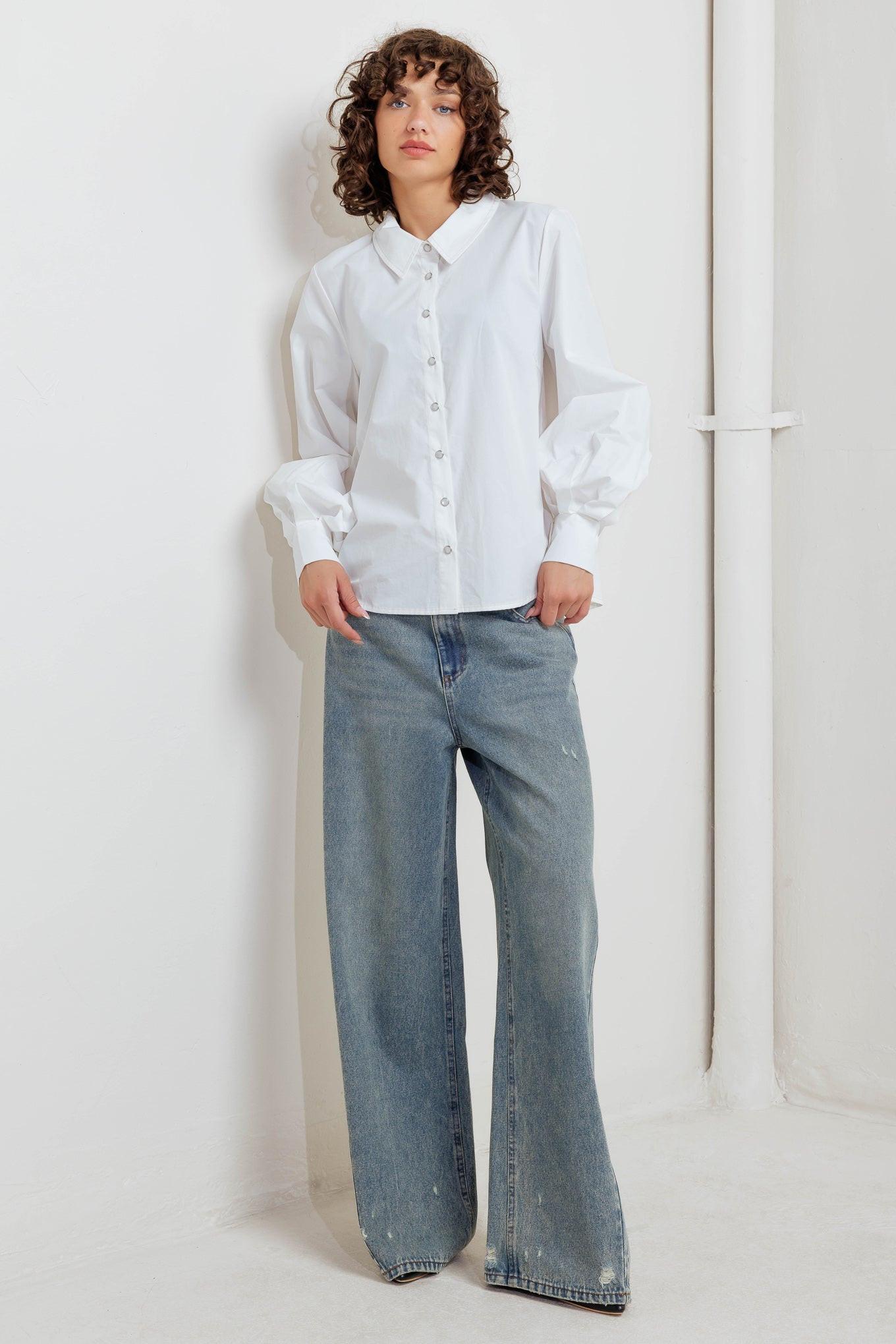 White Noise Solid Woven Top, view 1 — Soul Flow Apparel