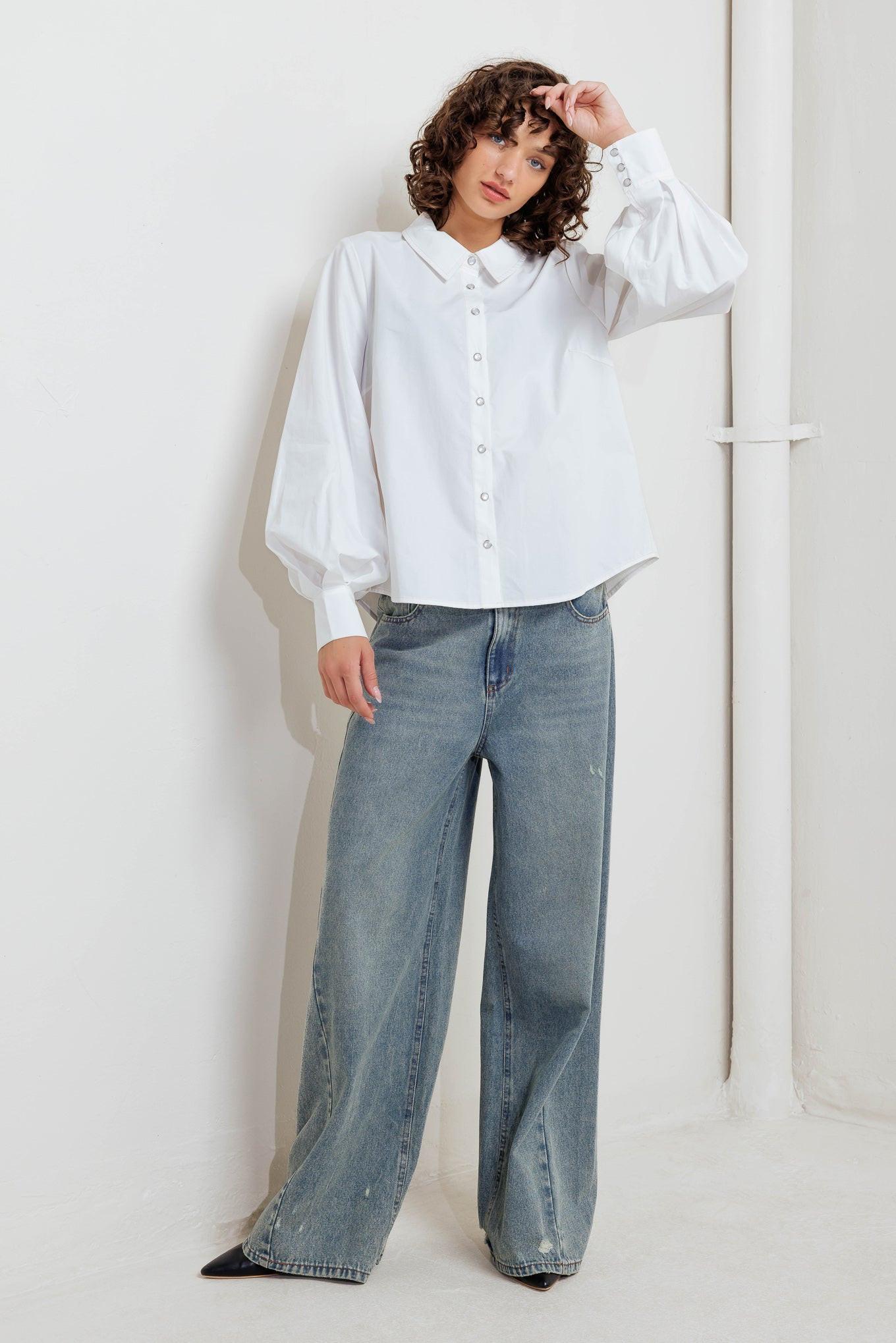 White Noise Solid Woven Top, view 2 — Soul Flow Apparel