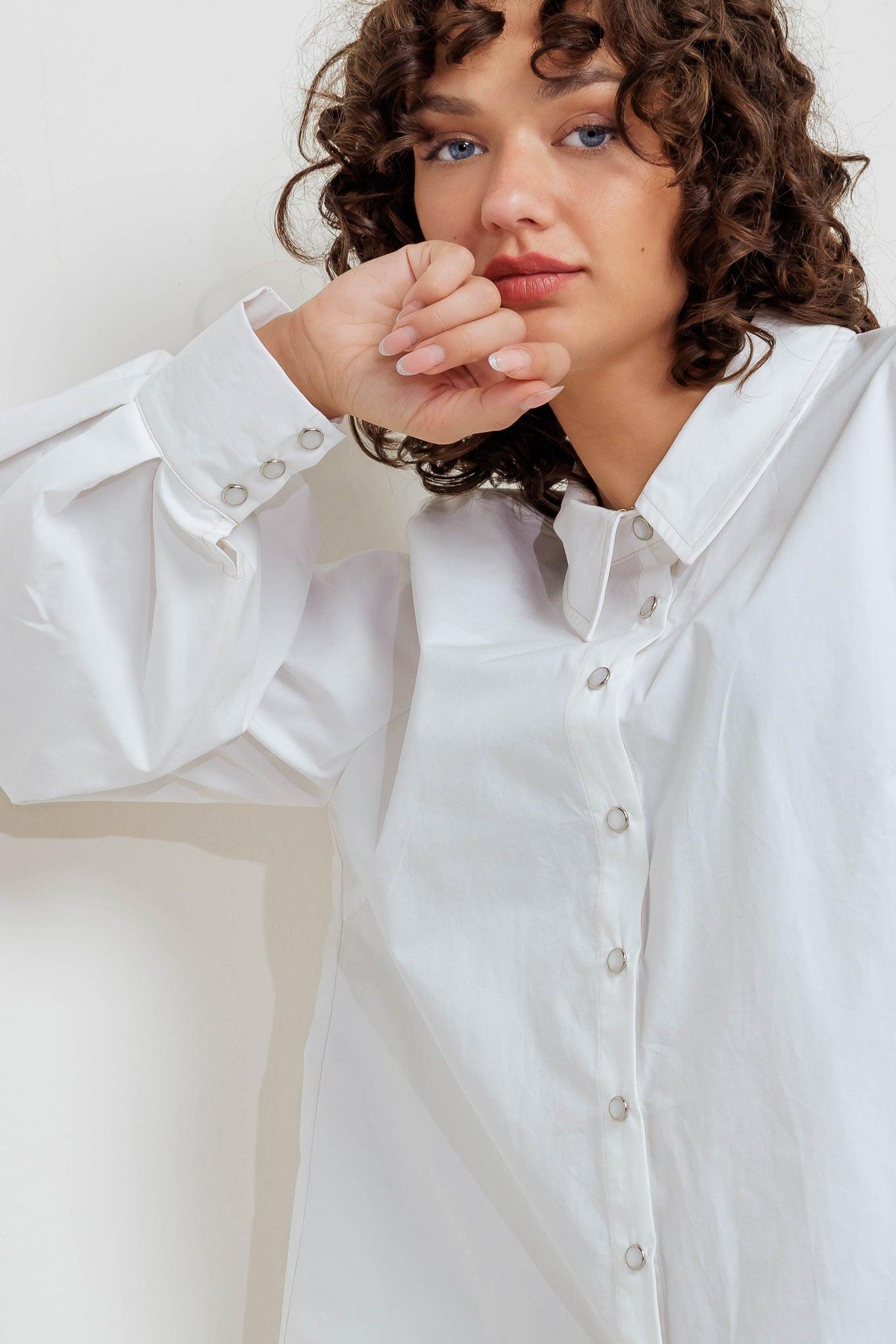 White Noise Solid Woven Top, view 3 — Soul Flow Apparel