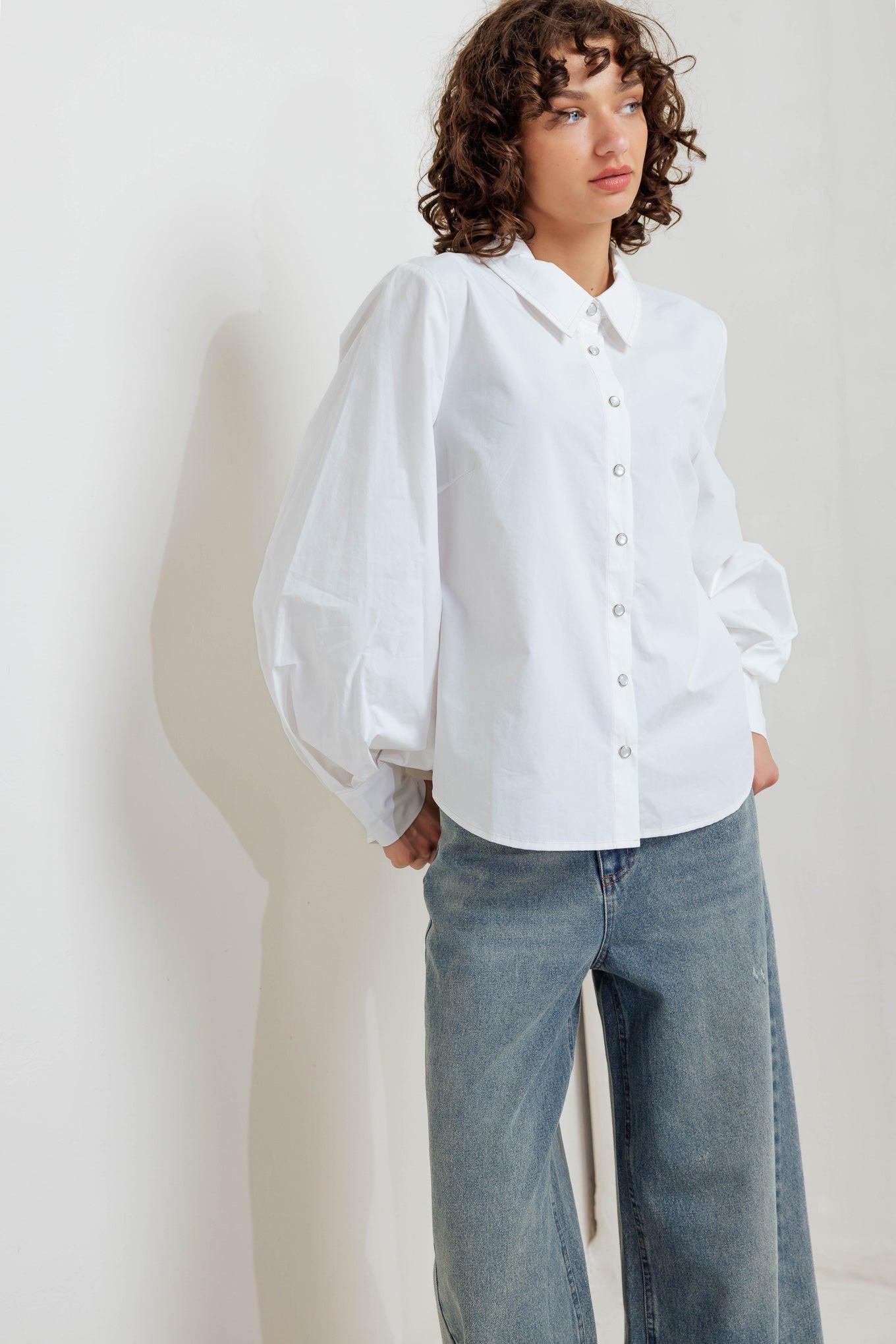 White Noise Solid Woven Top, view 6 — Soul Flow Apparel