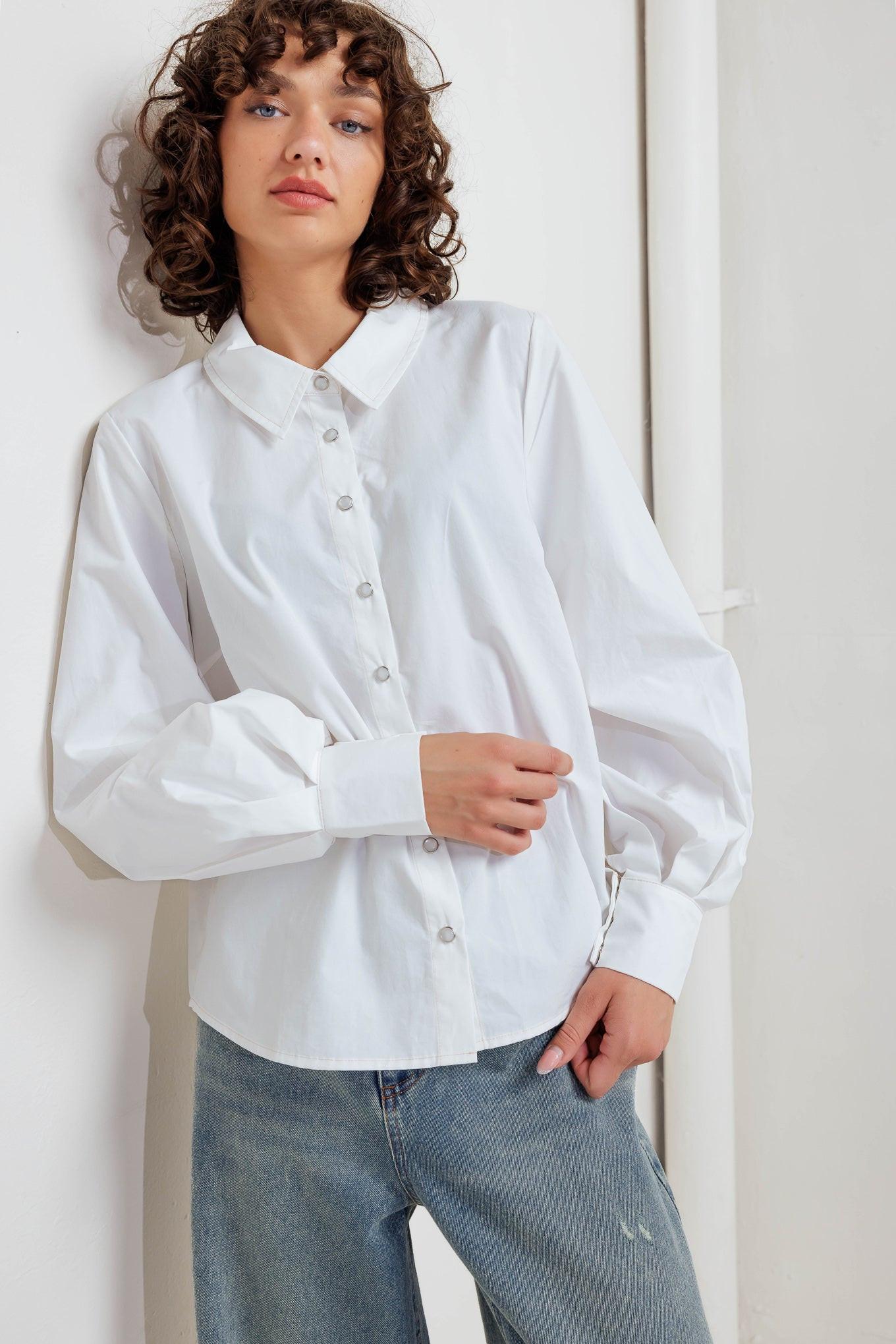 White Noise Solid Woven Top, view 8 — Soul Flow Apparel