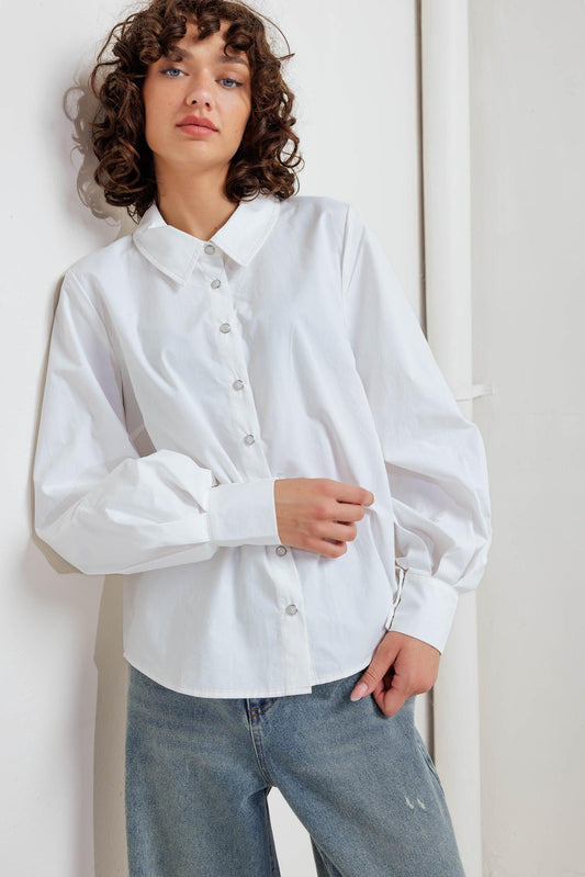 White Noise Solid Woven Top, view 8 — Soul Flow Apparel