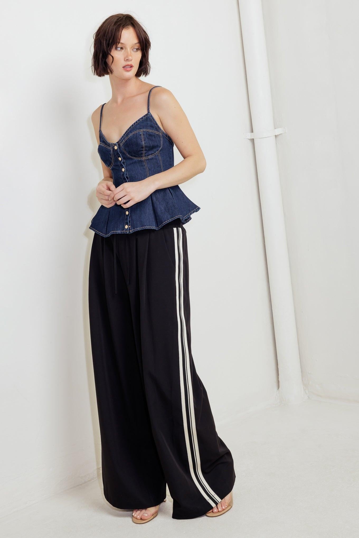 Silent Authority Denim Cami Top in indigo, view 5 — Soul Flow Apparel