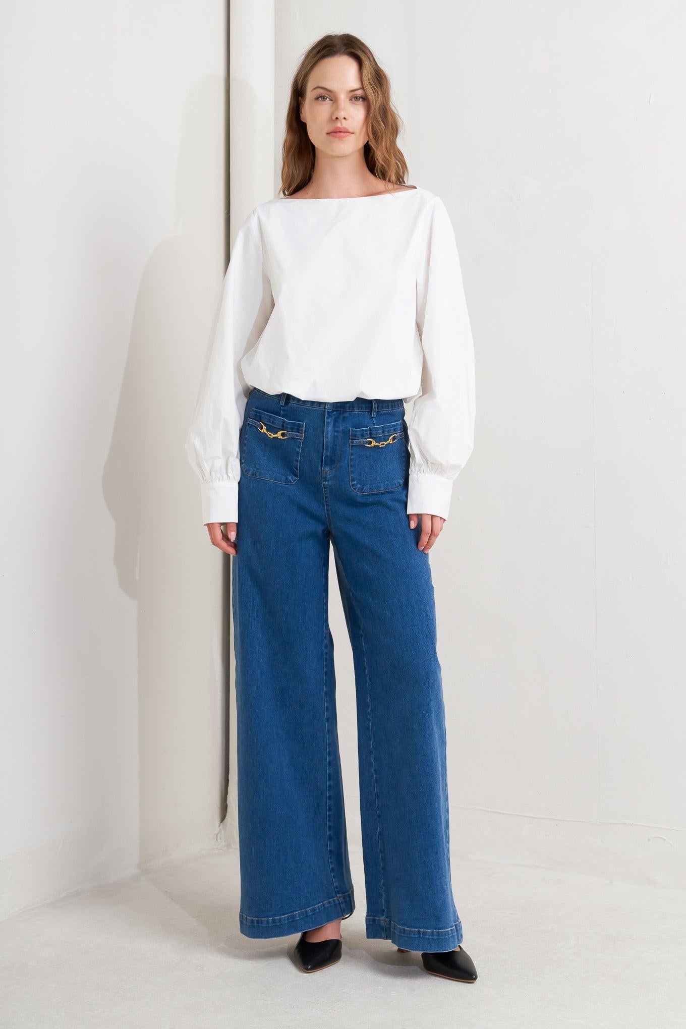 Lauren Touch Woven Top in off-white, view 1 — Soul Flow Apparel
