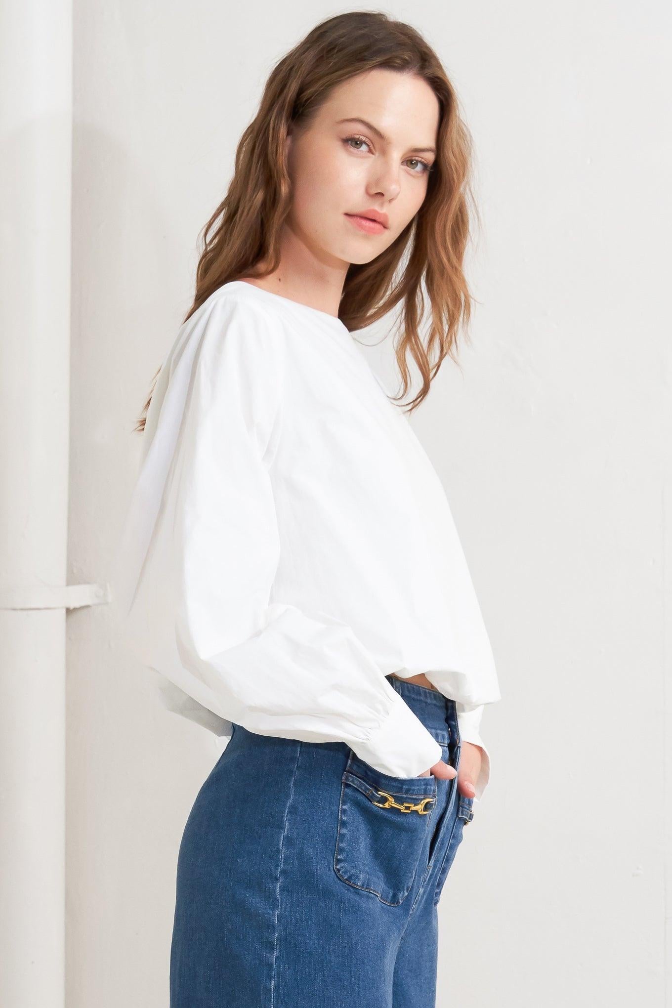 Lauren Touch Woven Top in off-white, view 2 — Soul Flow Apparel
