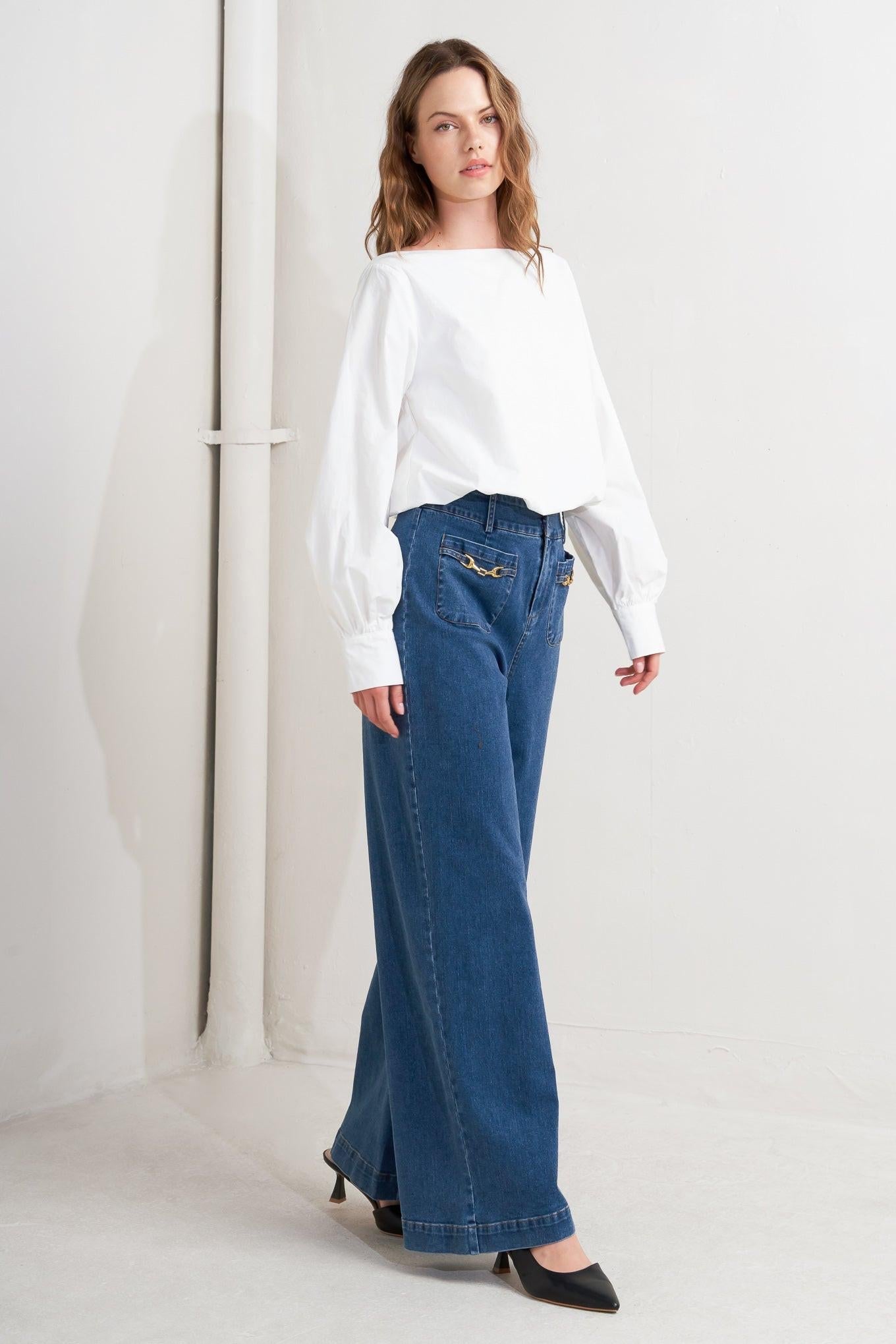 Lauren Touch Woven Top in off-white, view 3 — Soul Flow Apparel