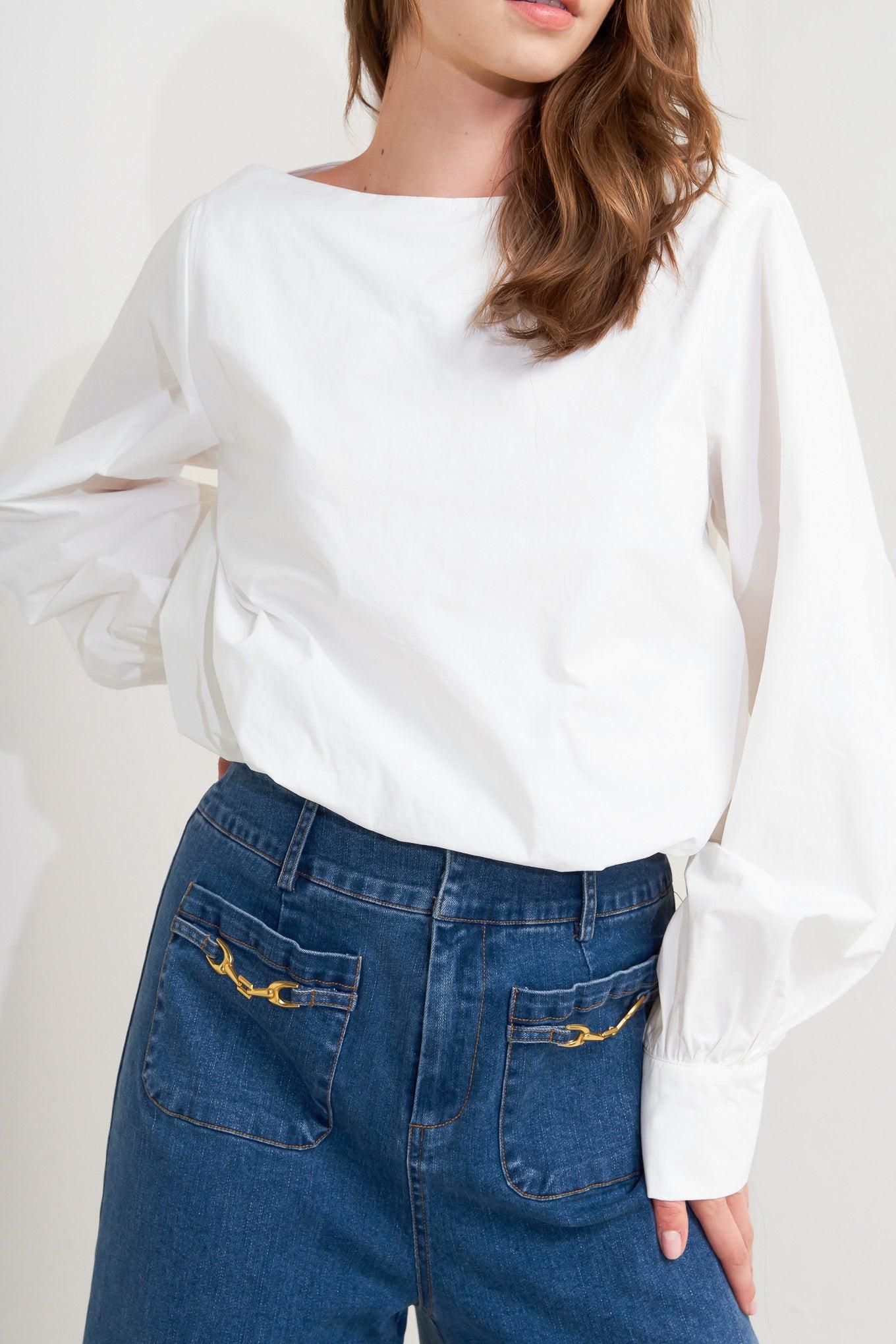 Lauren Touch Woven Top in off-white, view 7 — Soul Flow Apparel