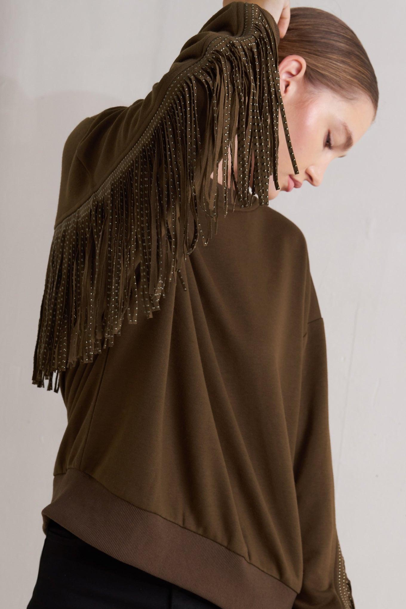Fringe City Pullover Knit Top in camel, view 7 — Soul Flow Apparel