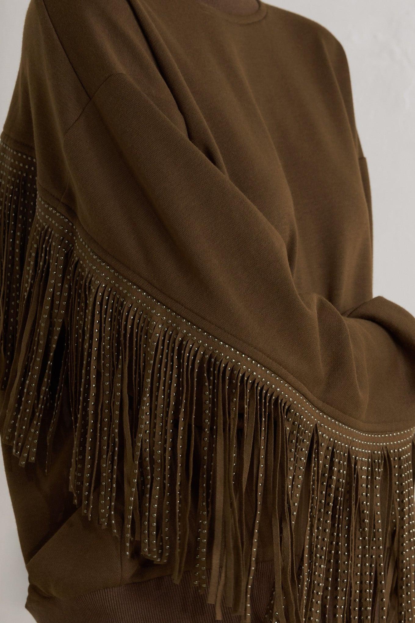 Fringe City Pullover Knit Top in camel, view 8 — Soul Flow Apparel
