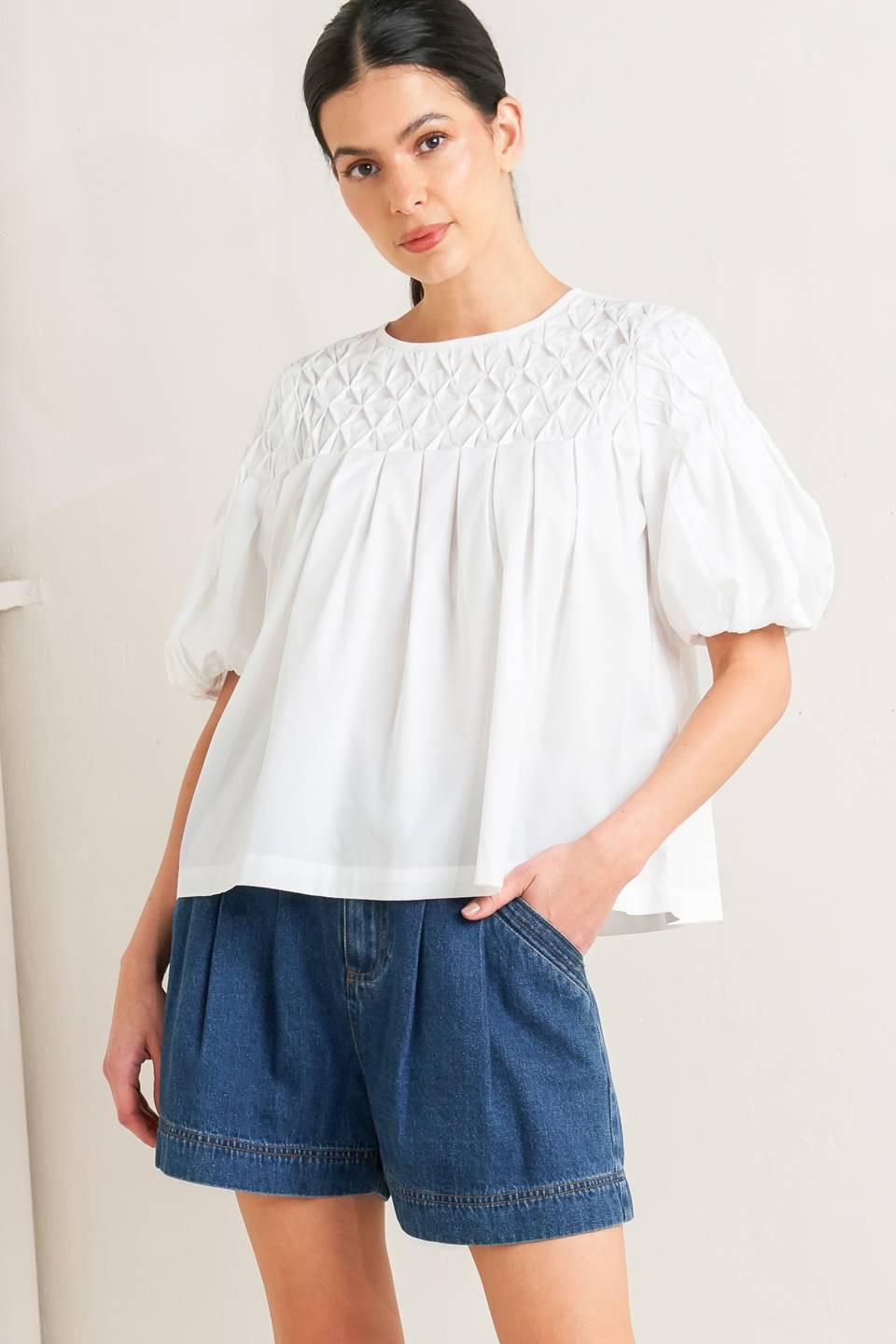 White Dream Puff Woven Top, view 3 — Soul Flow Apparel