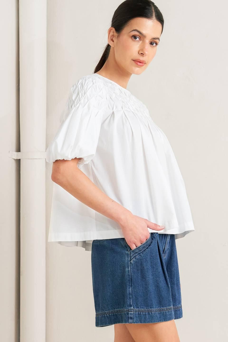 White Dream Puff Woven Top, view 4 — Soul Flow Apparel
