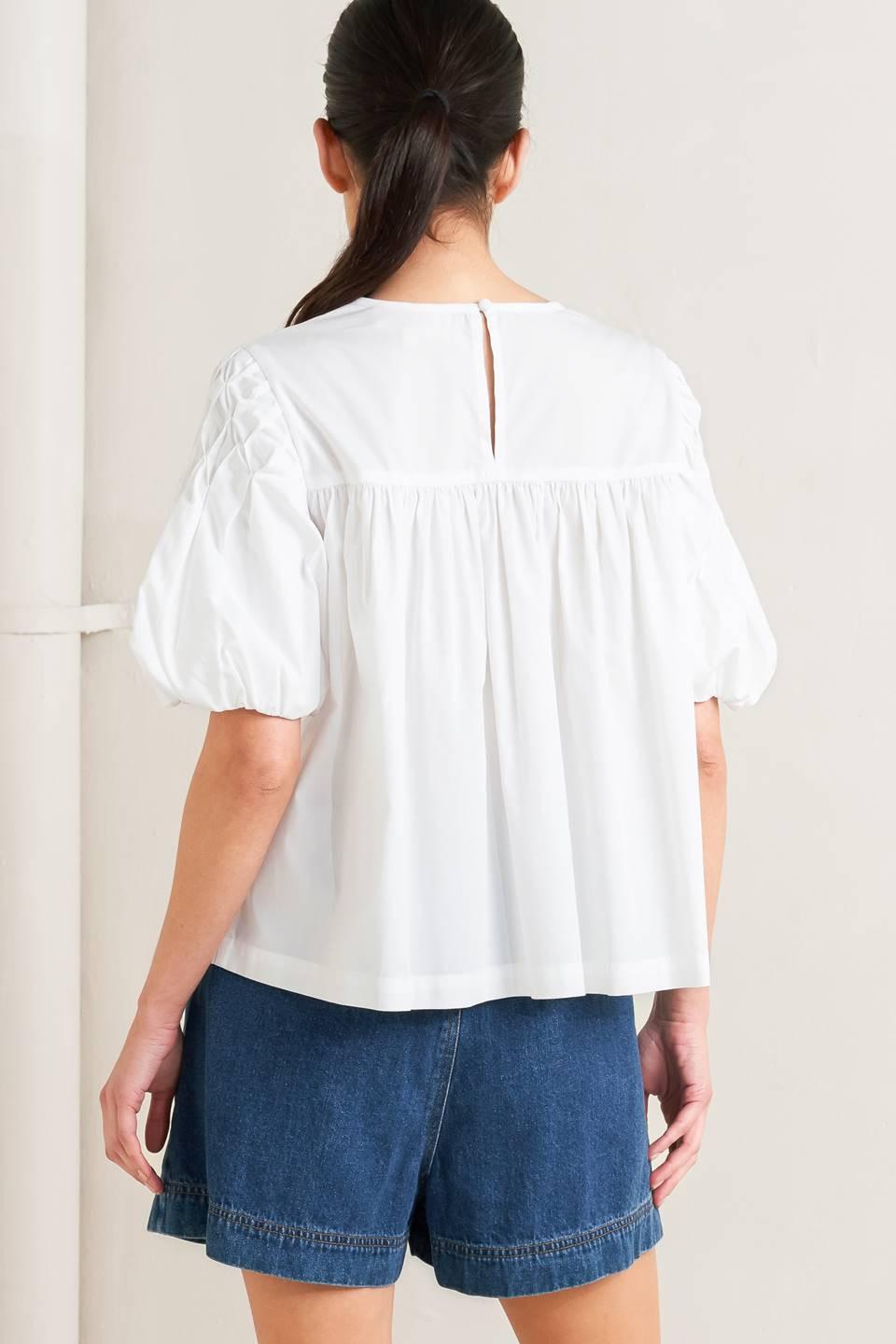 White Dream Puff Woven Top, view 5 — Soul Flow Apparel