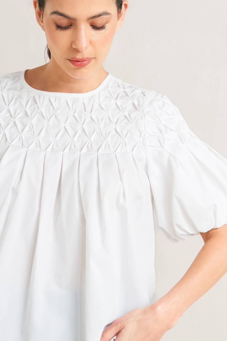 White Dream Puff Woven Top, view 6 — Soul Flow Apparel