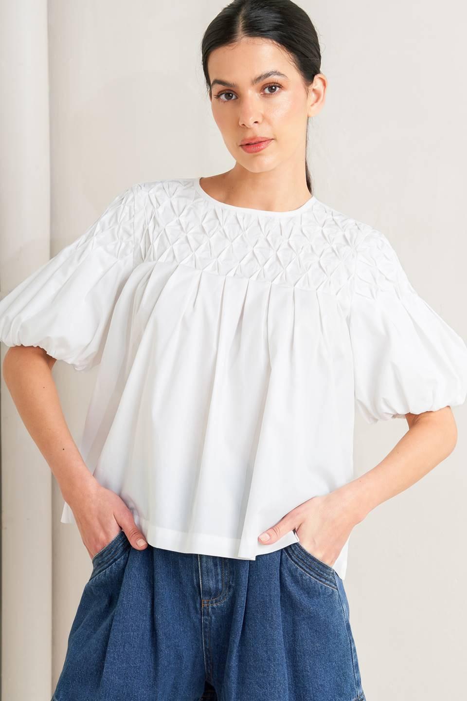 White Dream Puff Woven Top, view 7 — Soul Flow Apparel