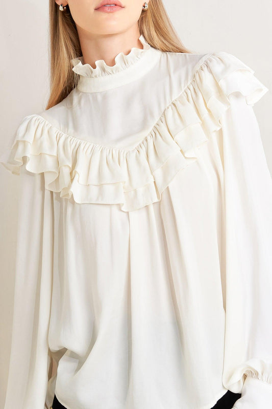 Edwardian Waltz Woven Top in cream, view 4 — Soul Flow Apparel