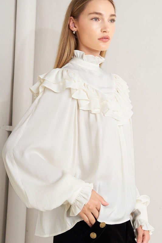 Edwardian Waltz Woven Top in cream, view 5 — Soul Flow Apparel