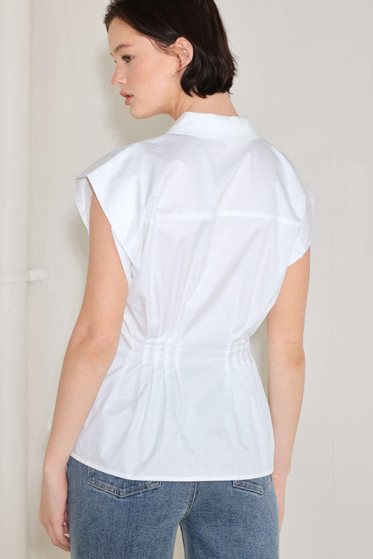 Modern Poise Woven Top in white, view 1 — Soul Flow Apparel