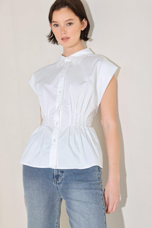Modern Poise Woven Top in white, view 4 — Soul Flow Apparel