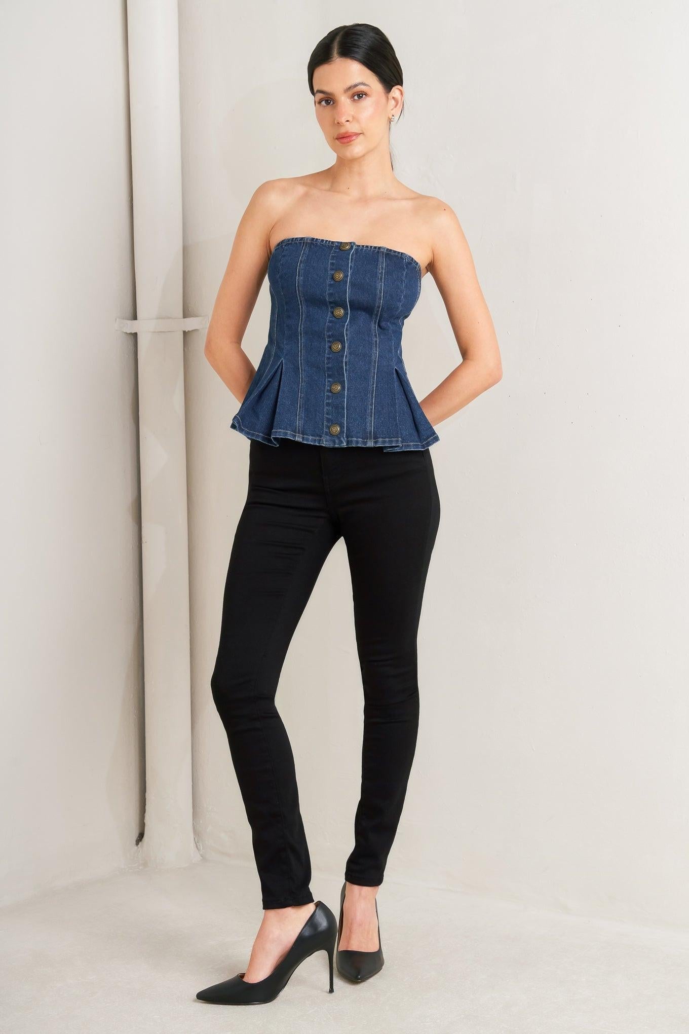 Urban Fable Denim Top in indigo, view 1 — Soul Flow Apparel