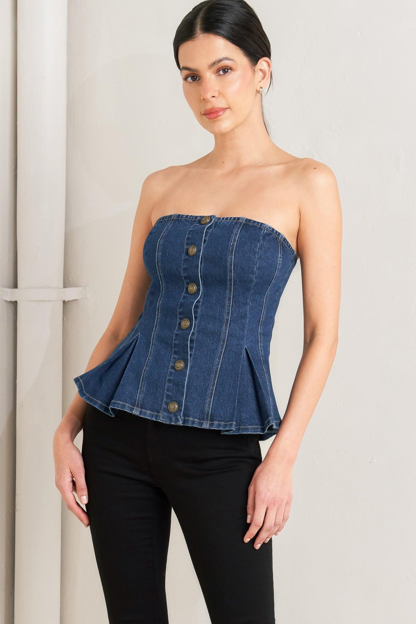 Urban Fable Denim Top in indigo, view 4 — Soul Flow Apparel