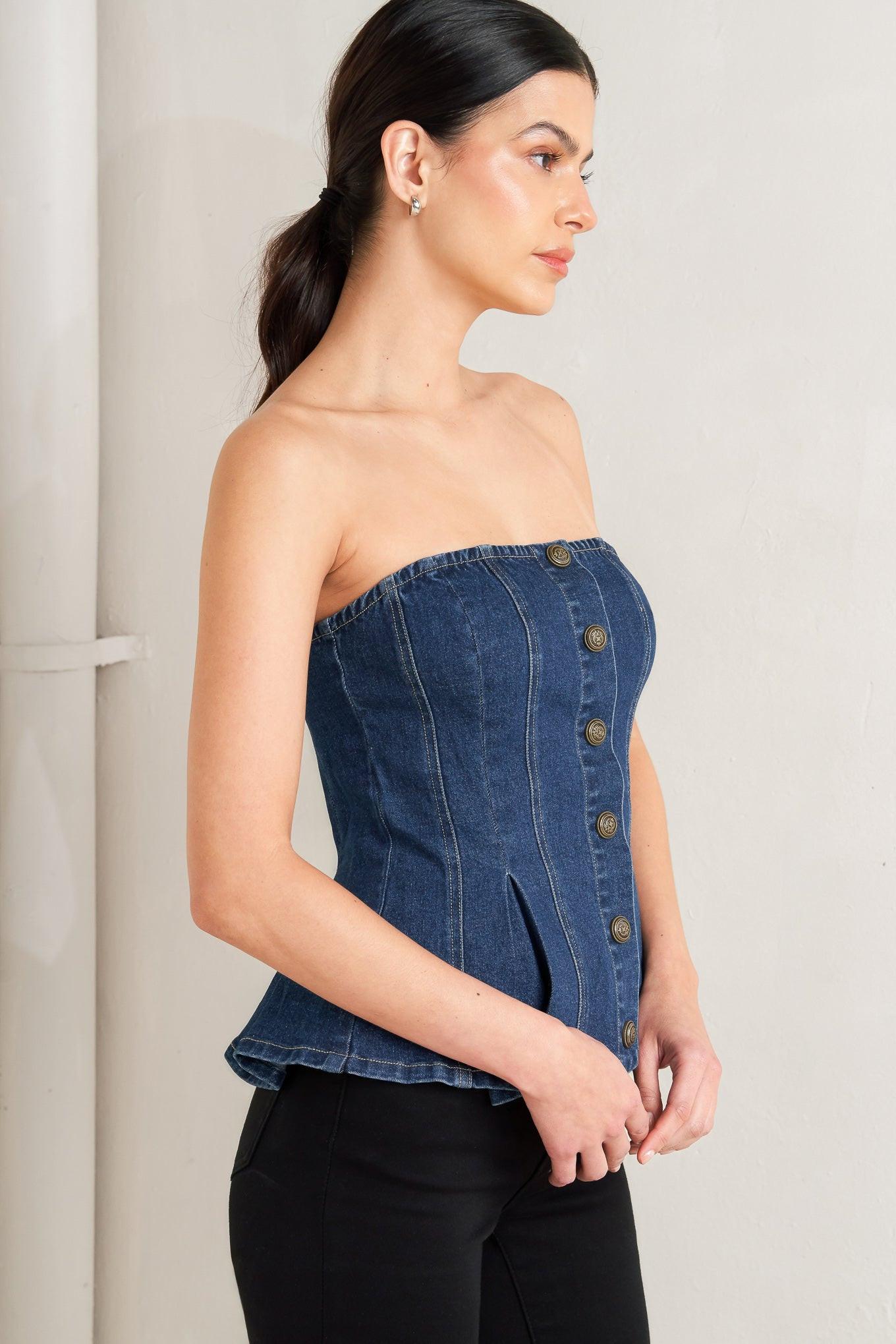 Urban Fable Denim Top in indigo, view 6 — Soul Flow Apparel