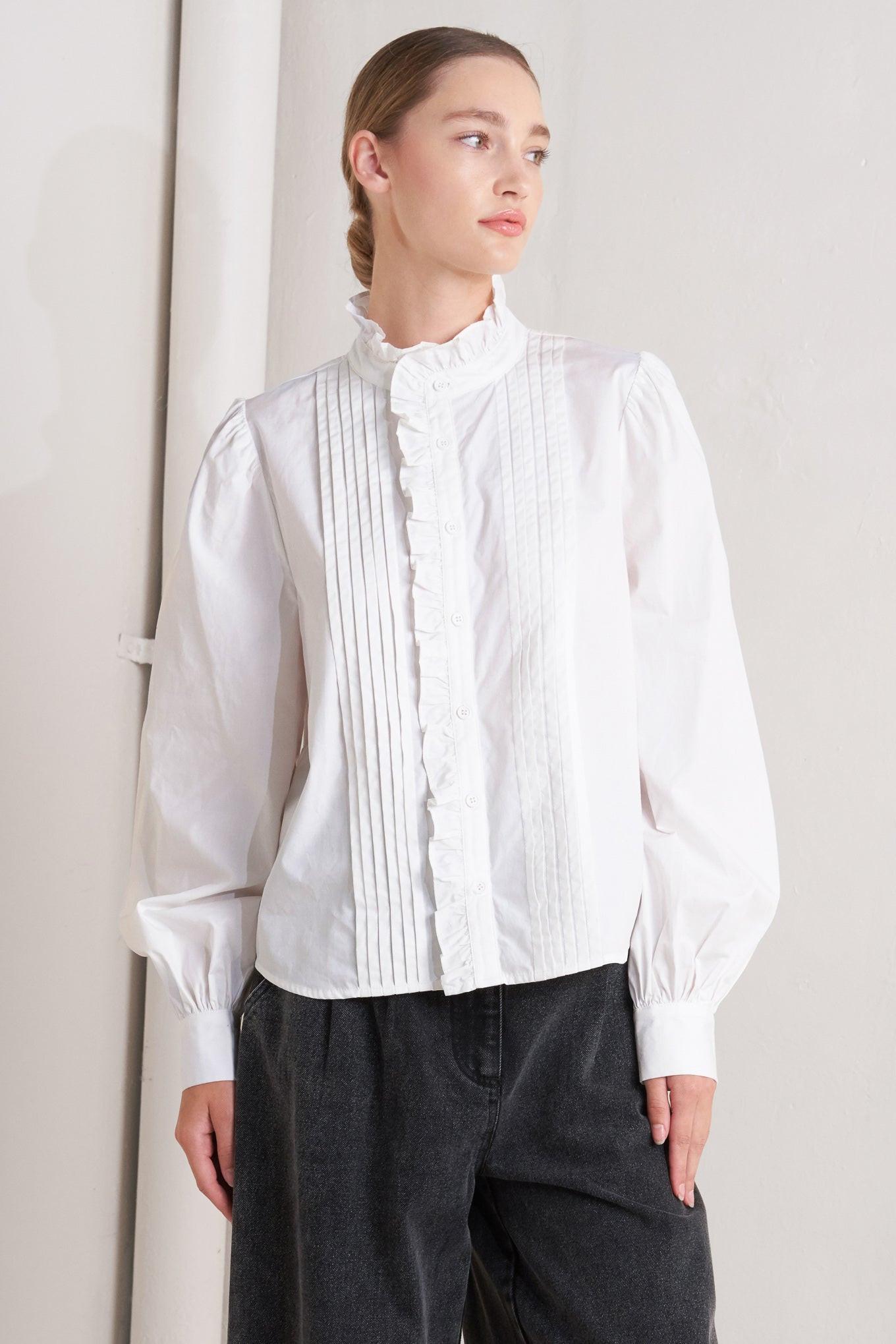 Milk Cloud Woven Top in white, view 1 — Soul Flow Apparel