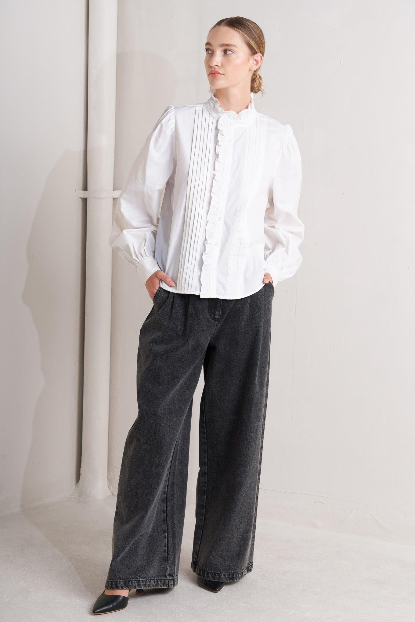 Milk Cloud Woven Top in white, view 2 — Soul Flow Apparel